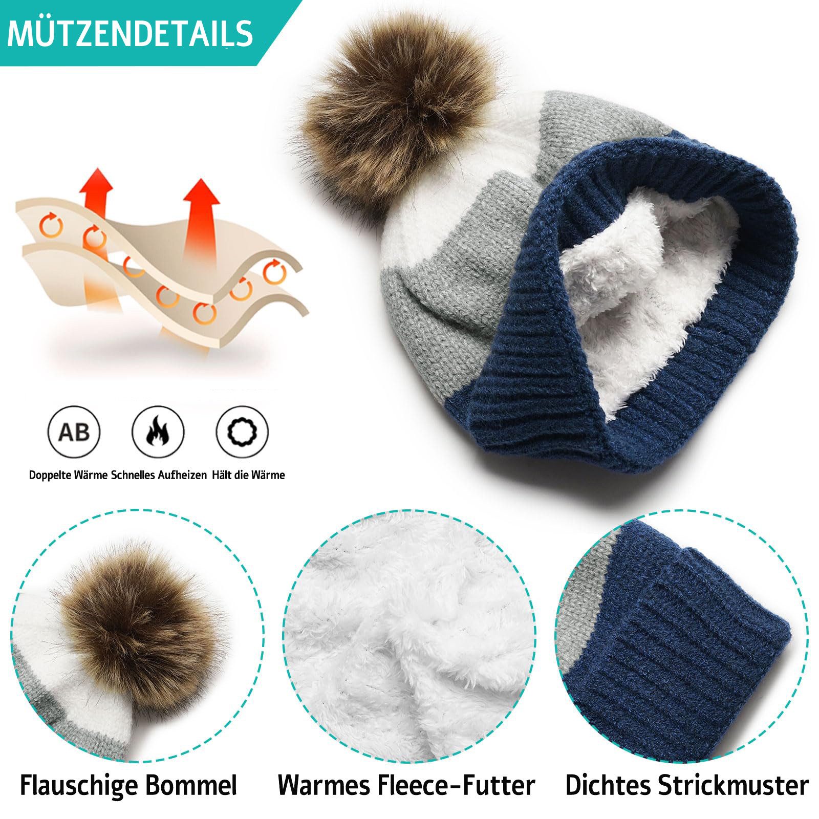 Coonoor Mütze & Schal Kinder Winter-Set aus Strickmütze, Schal und Handschuhen Winter-Wärme-Dreiteiler