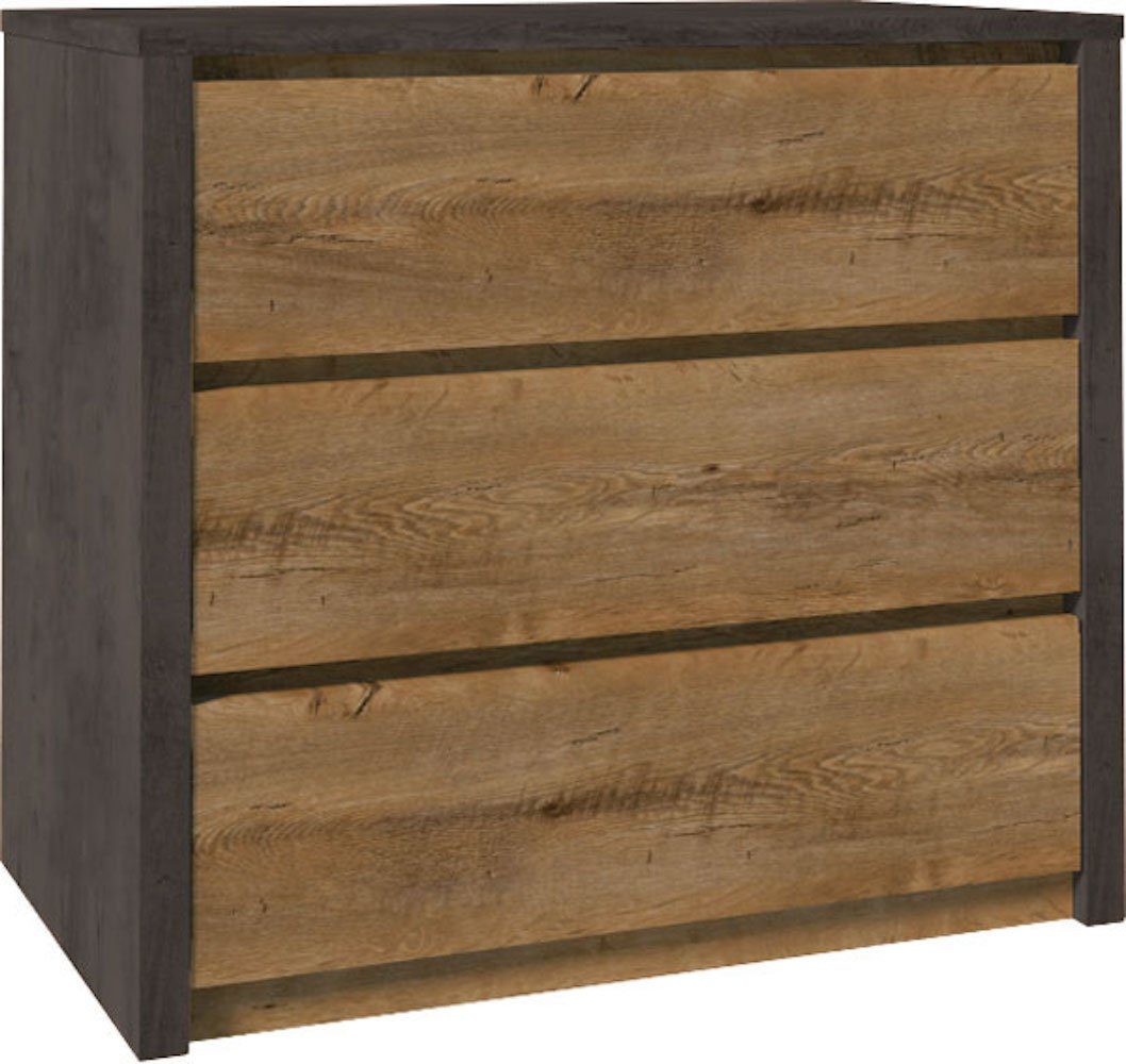 Feldmann-Wohnen Schubkastenkommode Montana (1 St), 90cm eiche lefkas grau grifflos