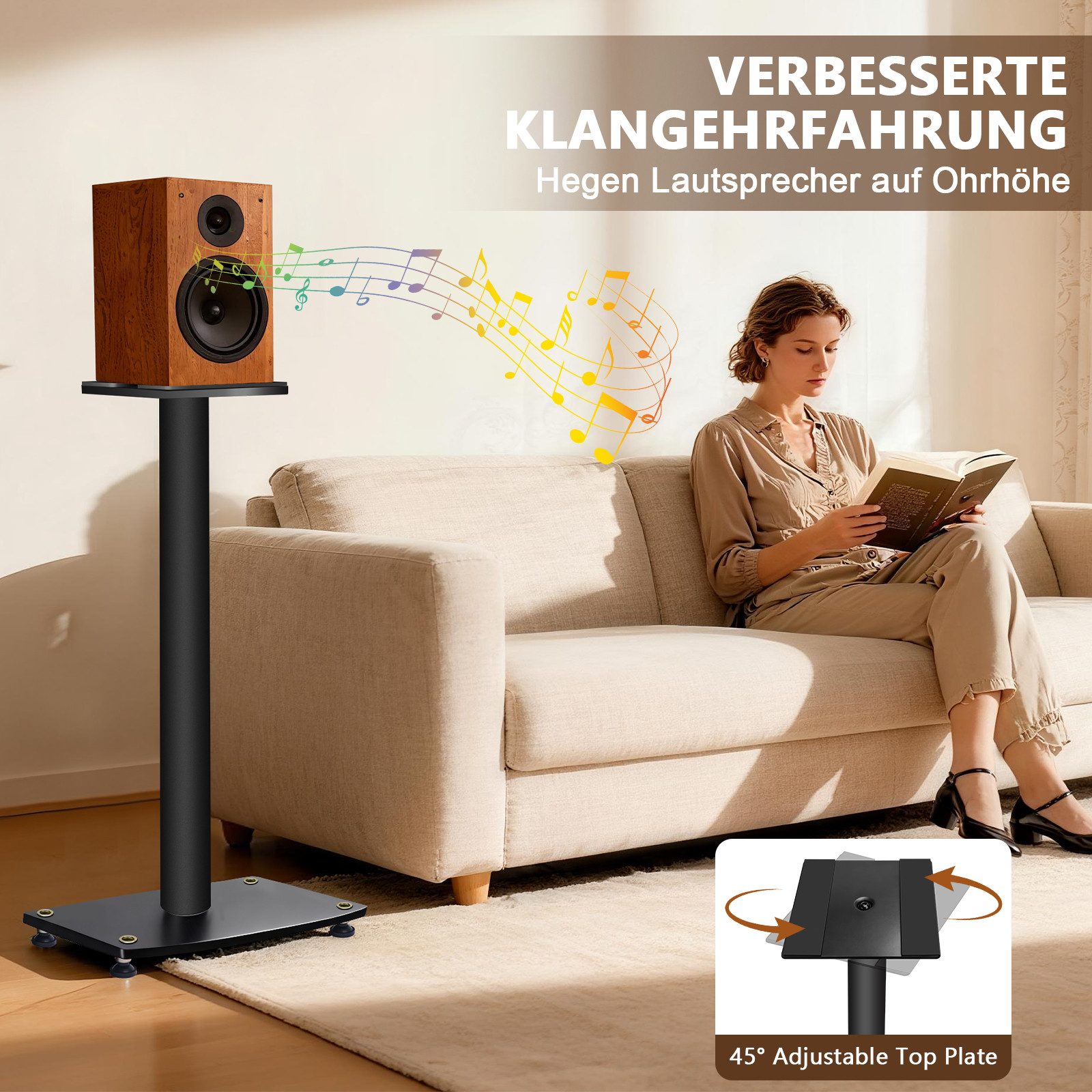 XIIW Lautsprecherständer Boxenständer 83.6cm Ausfüllbar Dämpfung Universal Lautsprecher Ständer, (3D-Stereo-Umgebungssound, 45° EINSTELLBARE Platte, mit Kabelmanagement, für Satelliten Surround Sound, Boxen Regallautsprecher für Heimkino Studio)