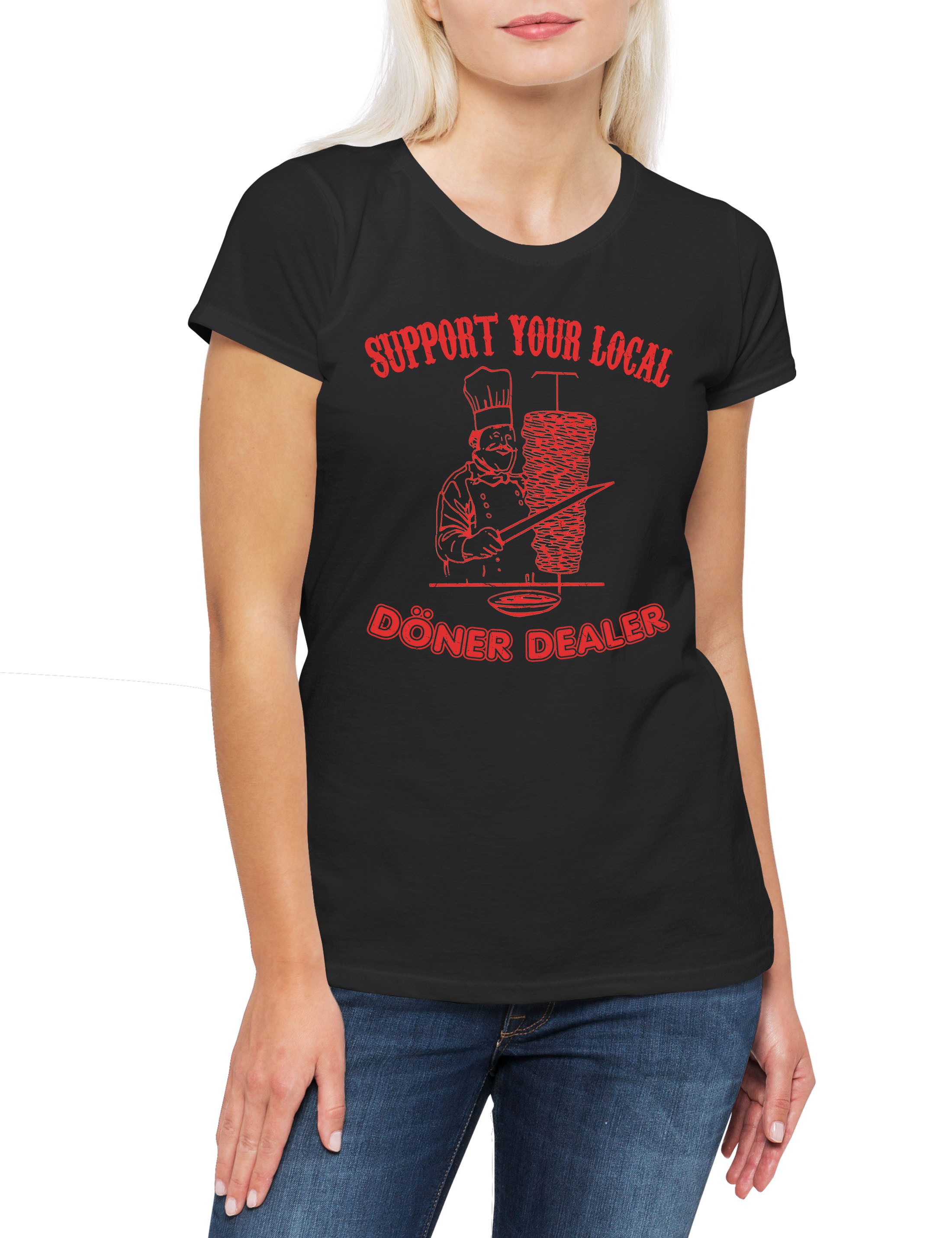 Urban Backwoods Print-Shirt Support Your Local Döner Dealer Damen T-Shirt Fastnacht Kebab (1-tlg) Dönerladen Türkei Karneval Fasching