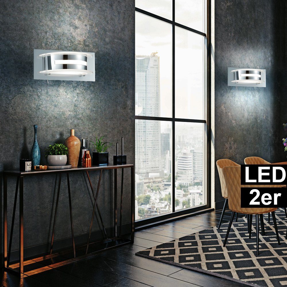 Design Metall Warmweiß, fest Wandleuchte, Watt LED Chrom Lampe Schalter Leuchten COB-LED 5 Leuchte Wand LED-Leuchtmittel verbaut, TRIO