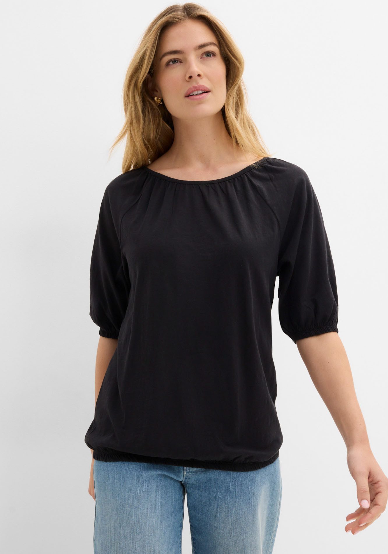 bonprix T-Shirt Ballonform, lockere Passform, Halbarm-Design, aus reiner Baumwolle