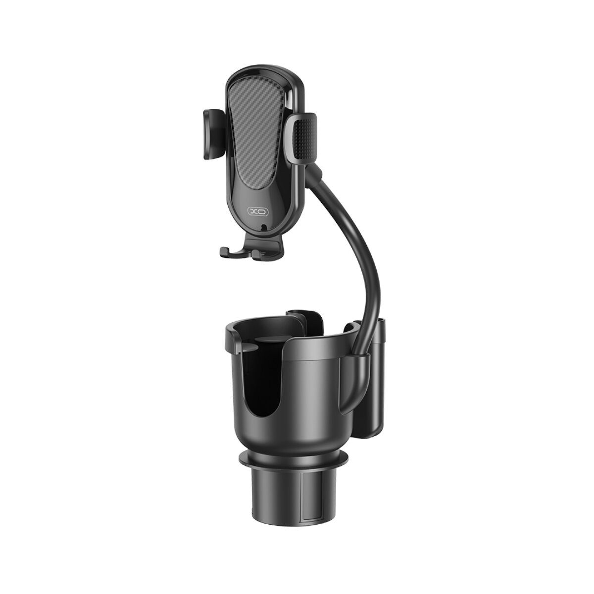 XO Smartphone-Halterung C140 Handyhalterung Schwarz mit flexiblem Arm und Getränkehalter, (bis 6,9 Zoll, Einzelartikel, Einzelartikel, Flexible Halterung mit zusätzlichem Getränkehalter)
