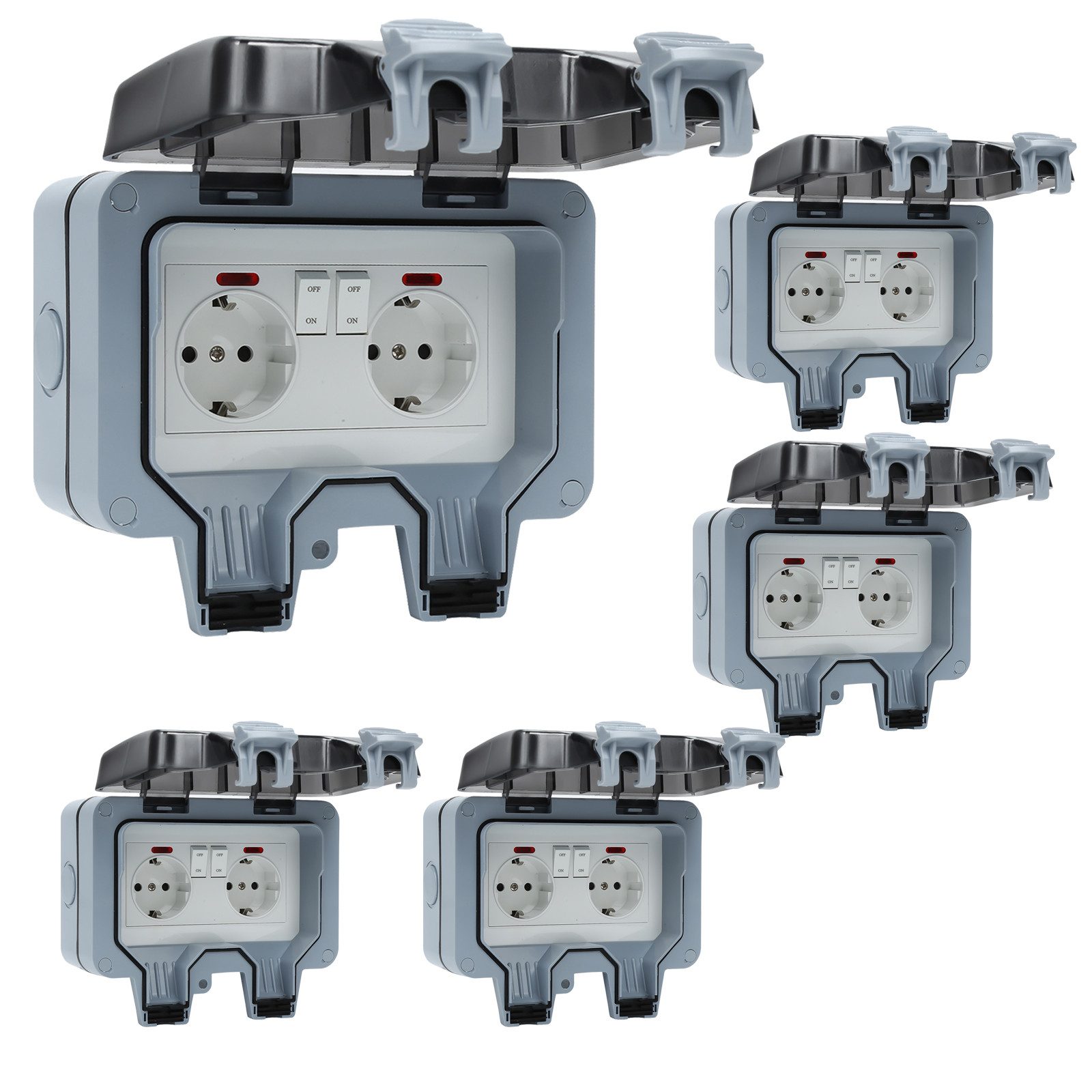 Clanmacy Gartensteckdose 5X Außensteckdosen Wasserdicht Steckdose mit Klappdeckel Wandsteckdose, 5-St.