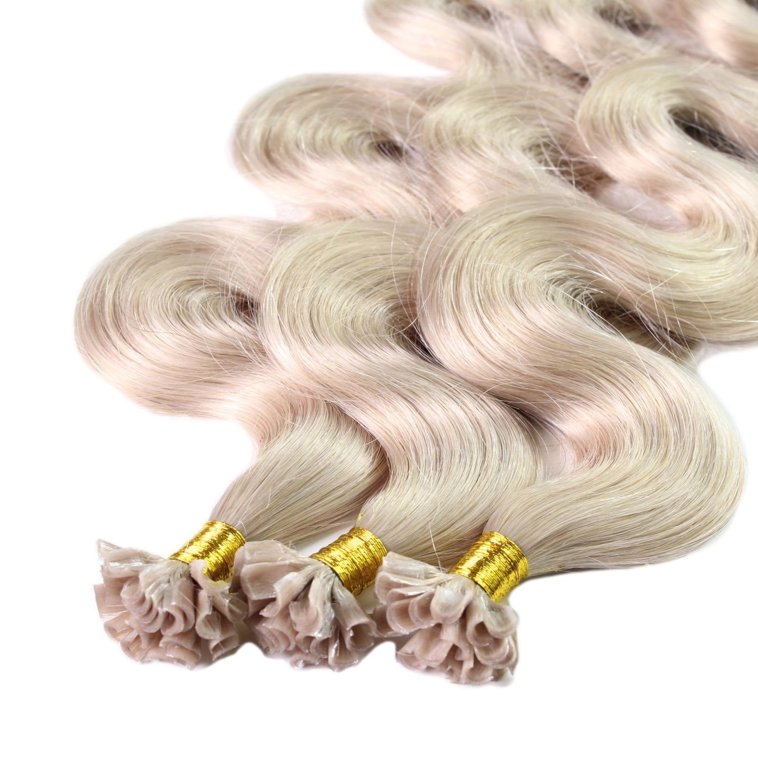 hair2heart Echthaar-Extension Premium Bondings gewellt #10/1 Hell-Lichtblond Asch 40cm