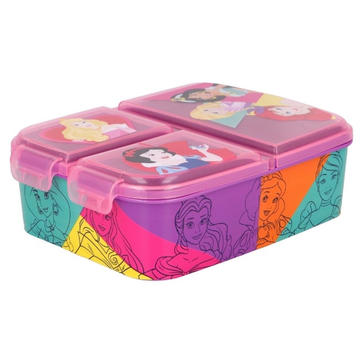 Stor Lunchbox Disney Princess Kinder Brotdose – Lunchbox mit 3 Fächern, (Einteilig, 1x Brotzeitdose), Brotzeitdose