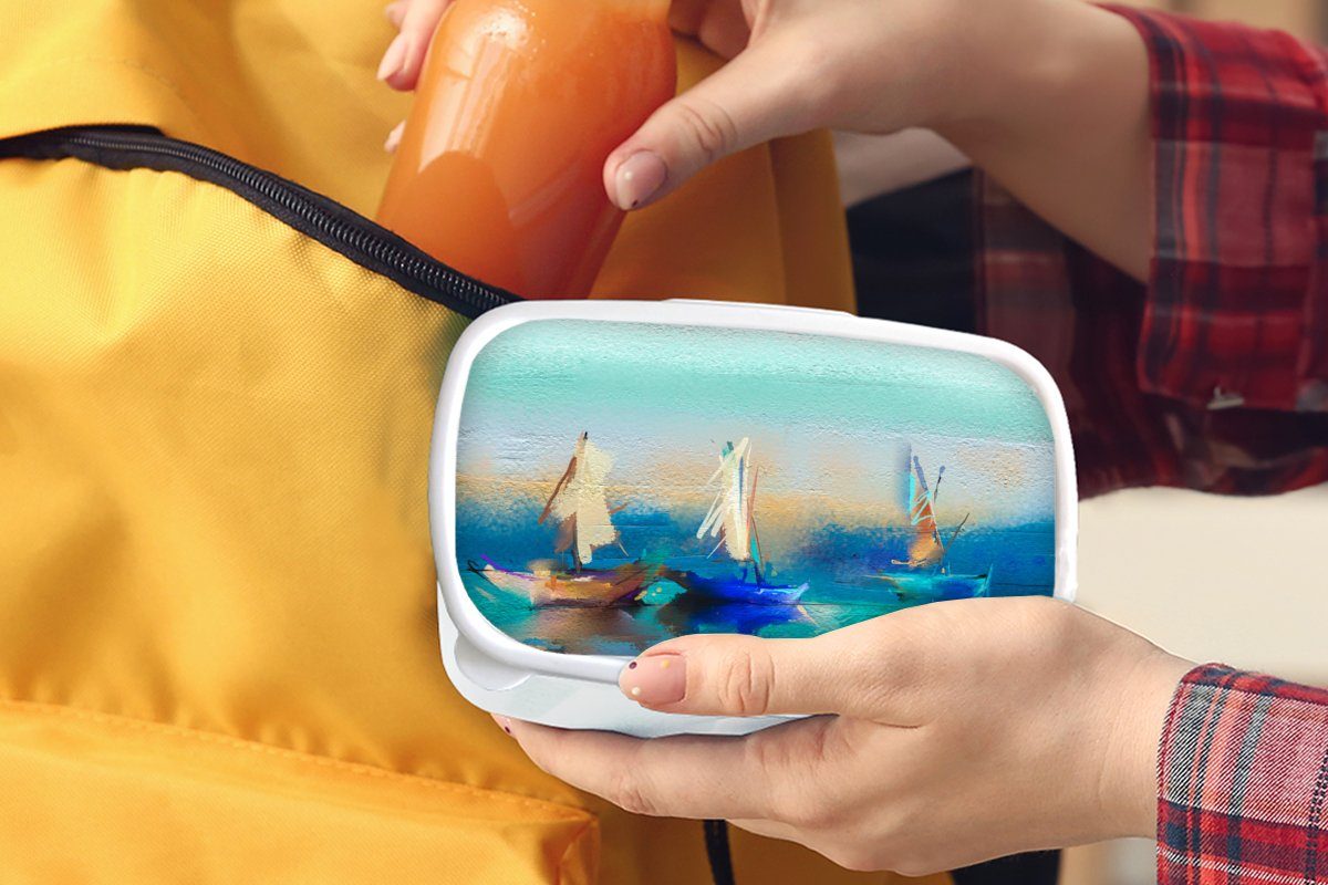 - Boot Gemälde Mädchen Jungs Ölfarbe Lunchbox und MuchoWow - weiß Brotbox Erwachsene, (2-tlg), Brotdose, für Kinder und für Kunststoff, Abstrakt, -