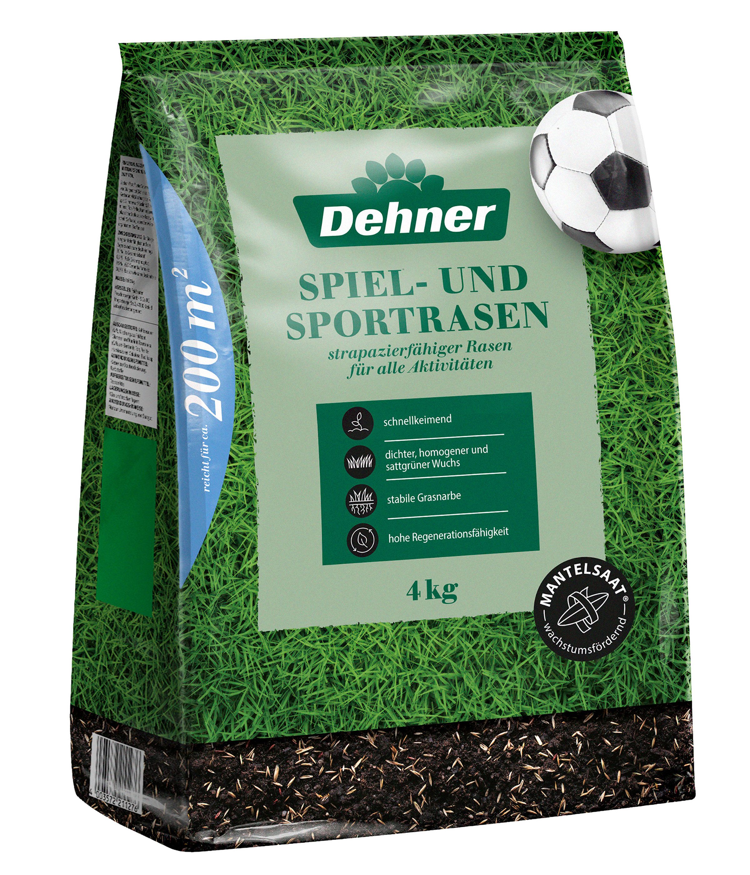 Dehner Rasensamen Spielrasen Saatgut, schnell keimend, pflegeleicht, verschiedene Größen, Für ca. 200 m², dicht, strapazierfähig, ideal für Spielflächen