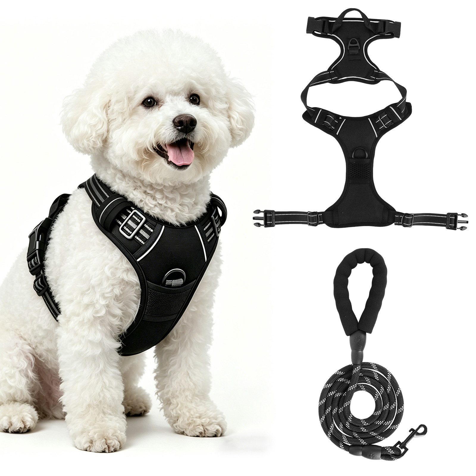 BlingBin Hunde-Geschirr Antizug Hundegeschirr mit Leine, Anti Zieh Geschirr für Hunde, Nylon und Polyester, Atmungsaktives und Reflektierendes Brustgeschirr für Mittelgroße Hunde