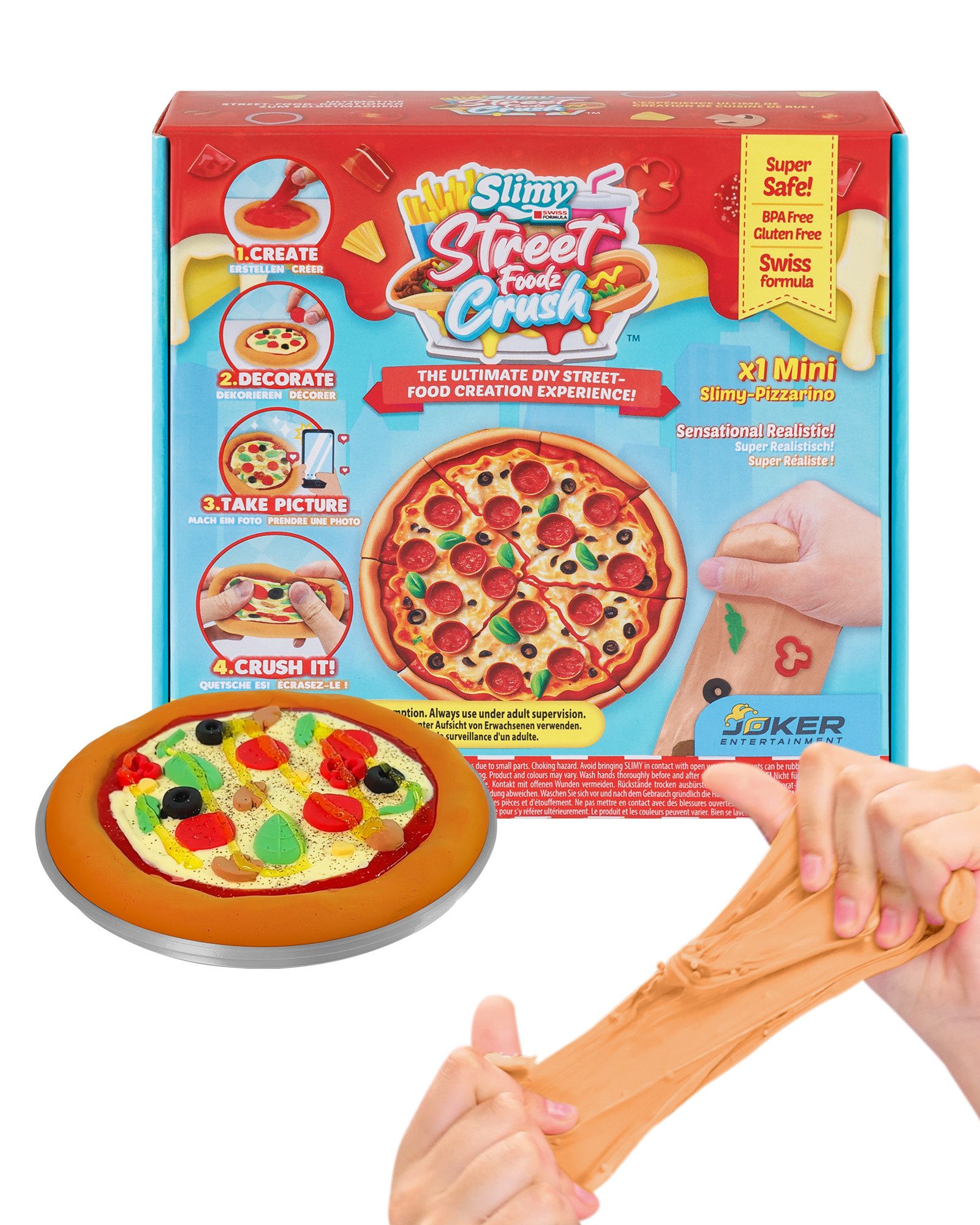Slimy® Play-Doh Street Food Crush - Mini Pizzarino (1-tlg), Slime und Play-Doh Kreativ-Set zum selber Mischen, Наборы форм для песка und Dekorieren
