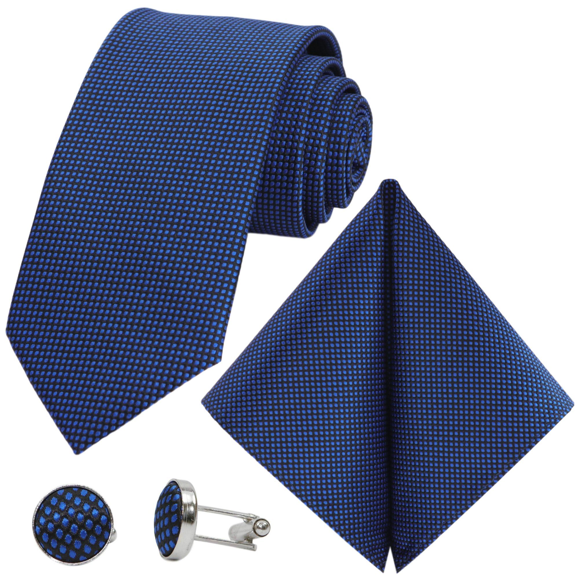 Gepunktet, Business Royal-Blau Tuch Festlich Manschettenknöpfe) Ultramarin-Blau Dots, Krawatte (Set, mit Kariert, Grid Schmal, Königsblau Seide-Touch Schwarz Herren-Schlips Hochzeitskrawatte Struktur, Punkte, GASSANI 3-St., Navy-Blau Enzian-Blau Tupfen, Krawattenset, Einstecktuch, Karo