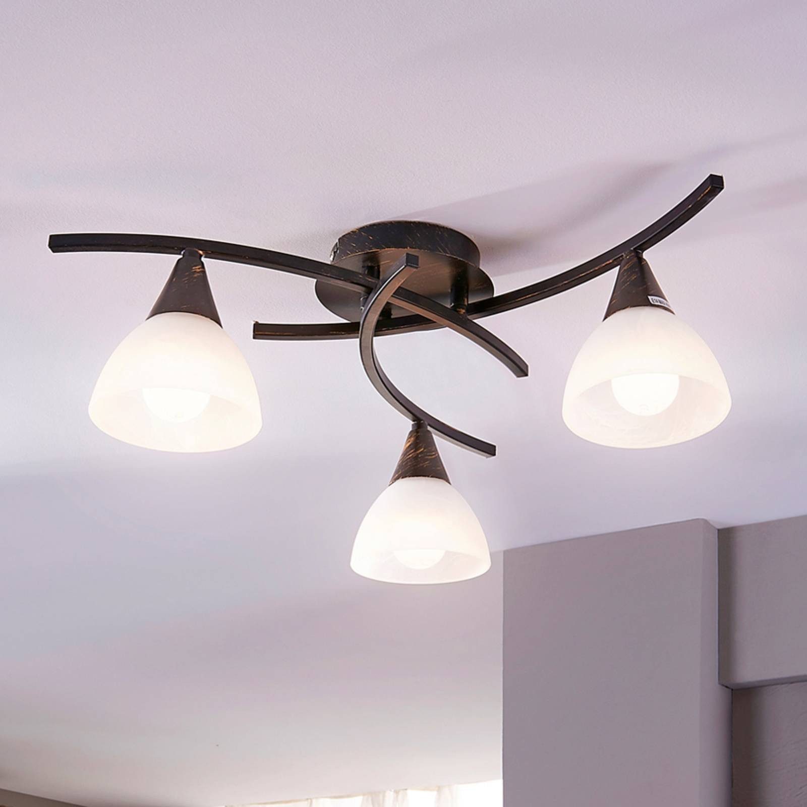 Lindby Deckenleuchten Della, Glas Schwarz IP20, 3 x 40 W günstig online kaufen