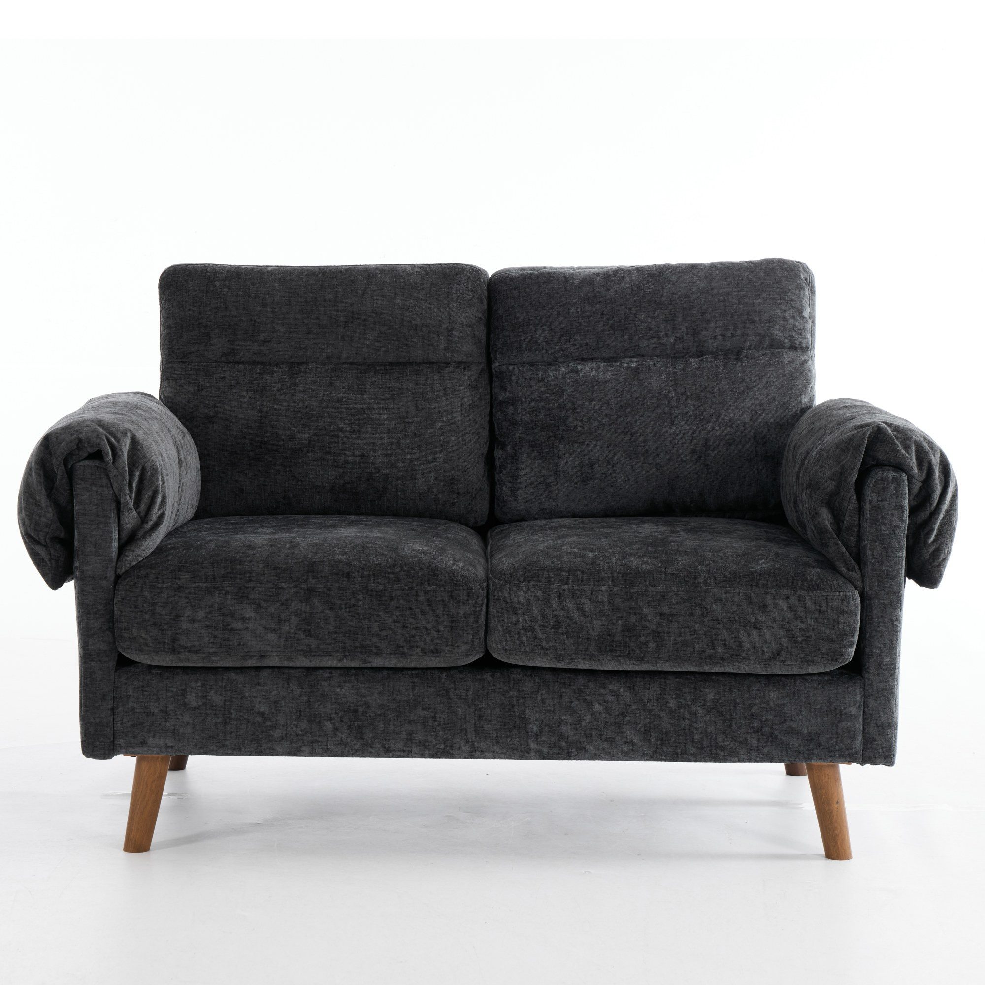 Luckice 2-Sitzer Kompaktes Chenille-Loveseat-Sofa–Mid-Century Small Couch, mit weichem Plüschstoff, extra bequemen Polstern & Kunststoff-Holzoptik-Beinen, platzsparend für Wohnzimmer, Schlafzimmer oder Apartment – Smaragdgrün