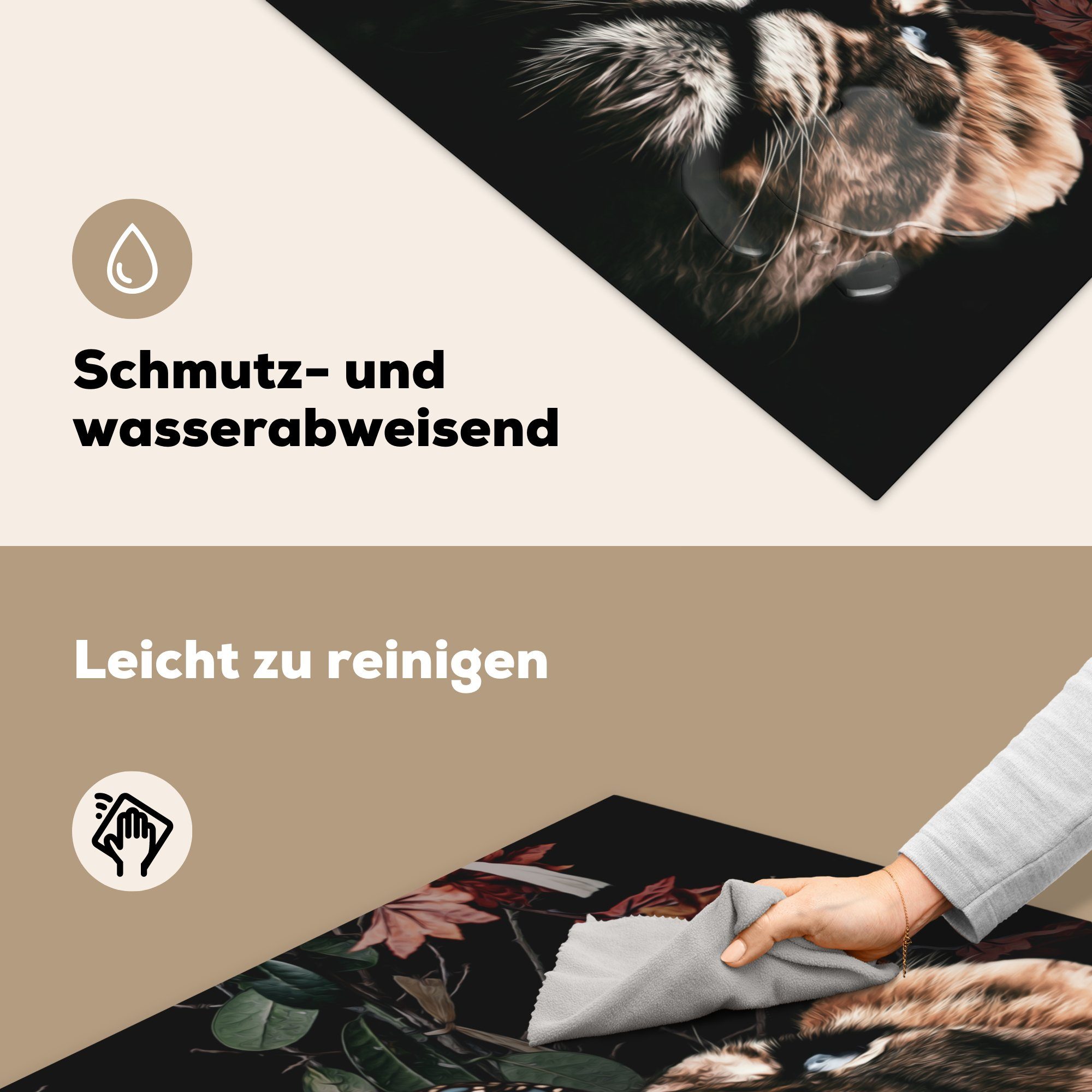 für Arbeitsplatte - 78x78 Schmetterling, - tlg), cm, MuchoWow Blumen Herdblende-/Abdeckplatte Ceranfeldabdeckung, Vinyl, küche (1 Tiger