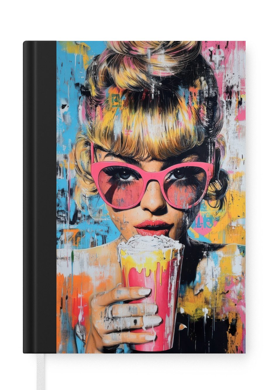 MuchoWow Notizbuch Sonnenbrille - Frau - Bunt - Farbspritzer, Notebook, Notizblock a5, Tagebuch, Journal Liniert