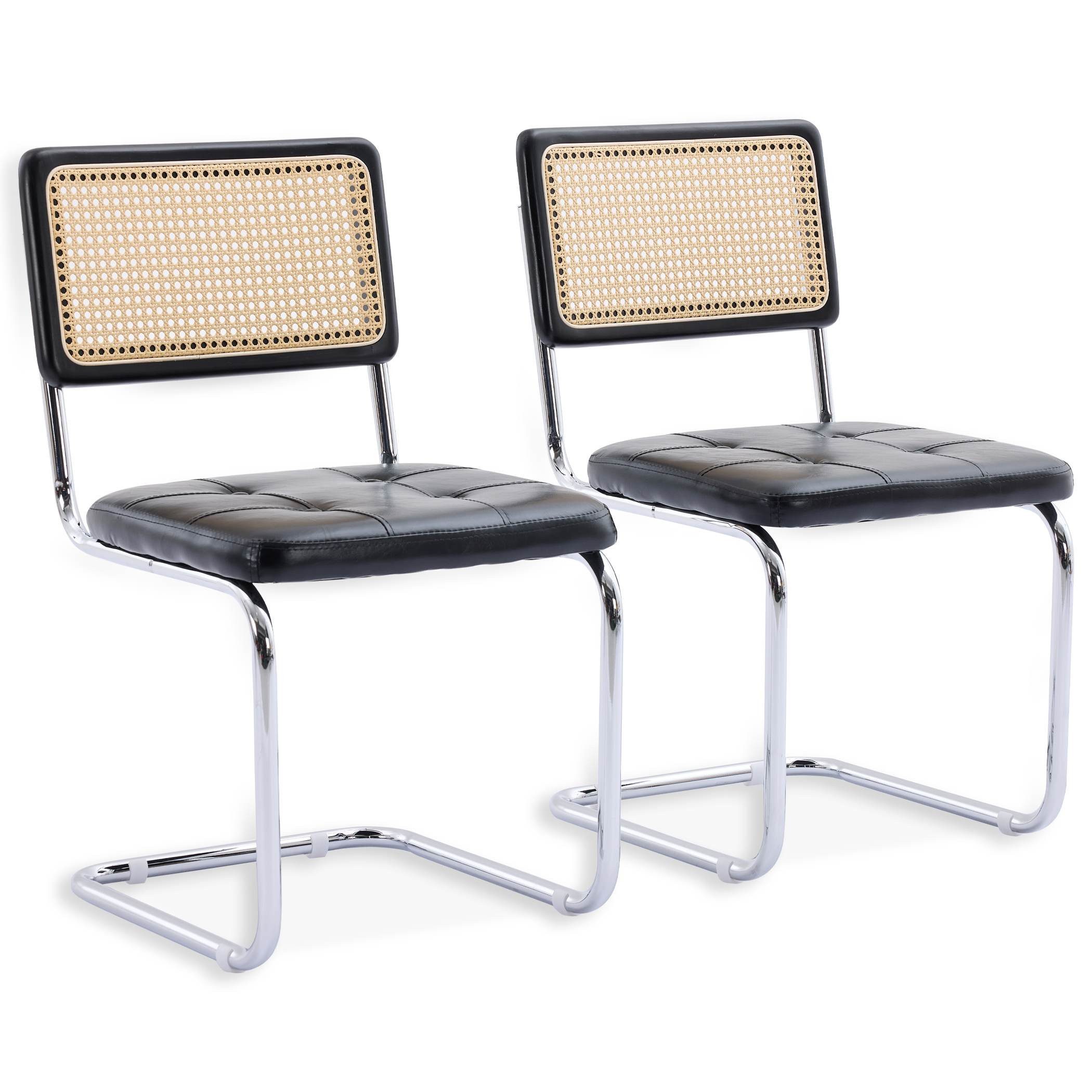 SeedWave Freischwinger 2er Set Esszimmerstühle mit Rattan-Rückenlehne, PU-L günstig online kaufen