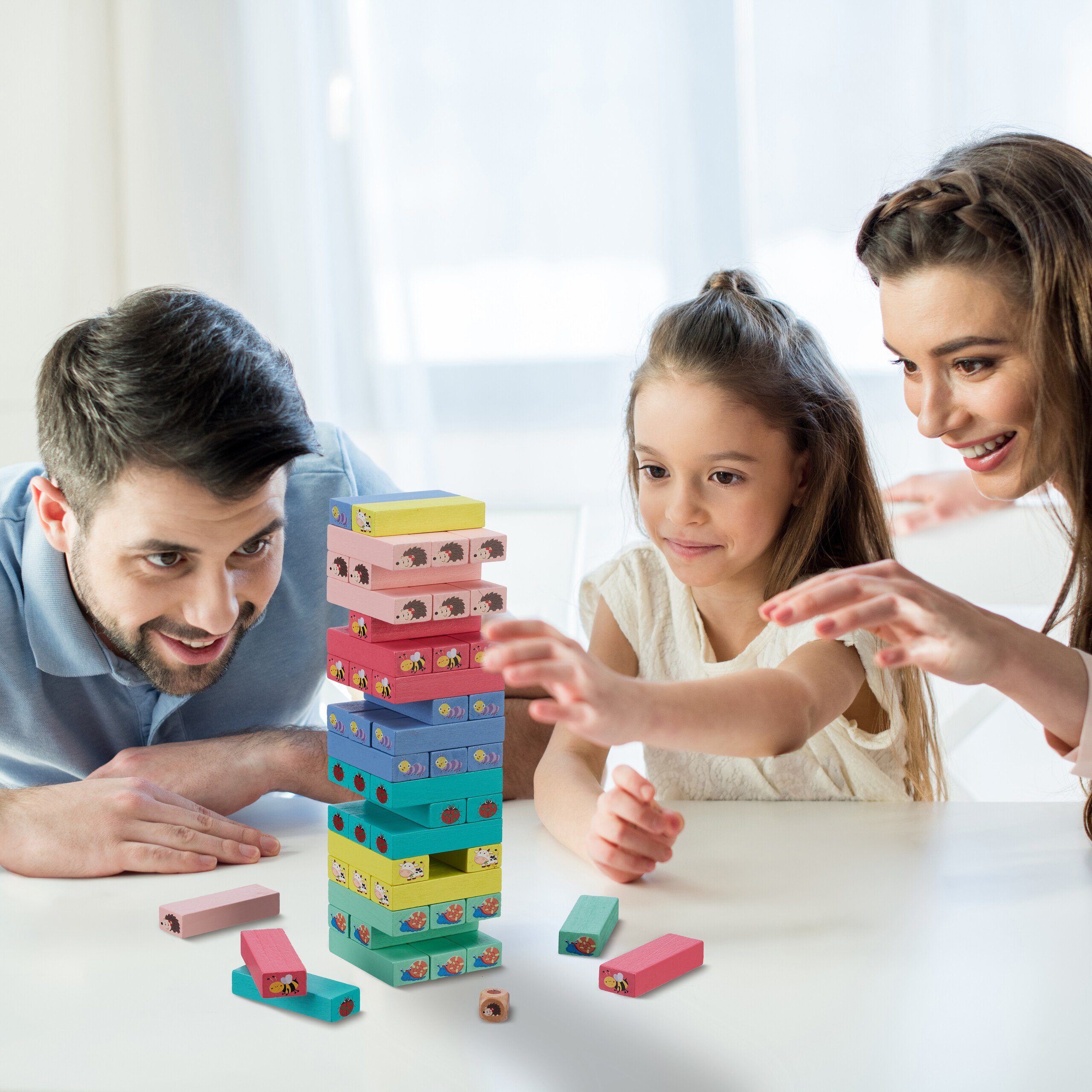 relaxdays Stapelspielzeug Bunter Wackelturm aus Holz mit Tieren