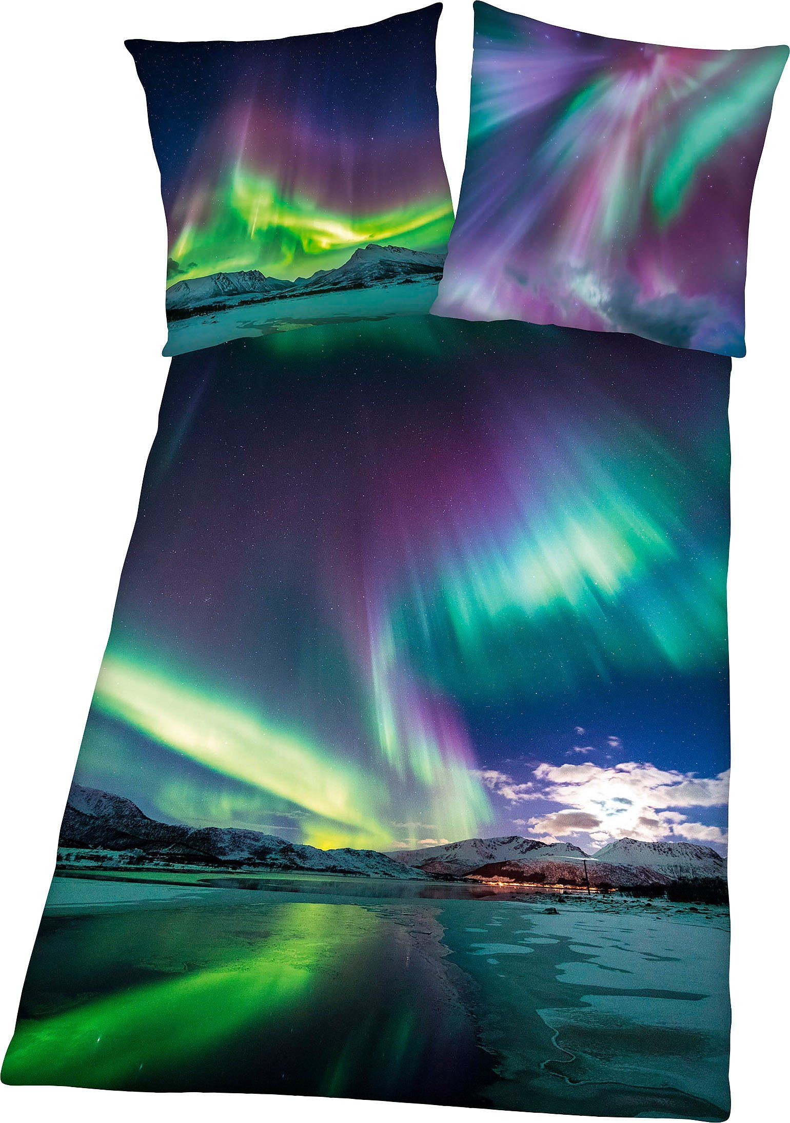 Herding Young Collection Bettwäsche Polarlichter, Renforcé, mit tollem Motiv