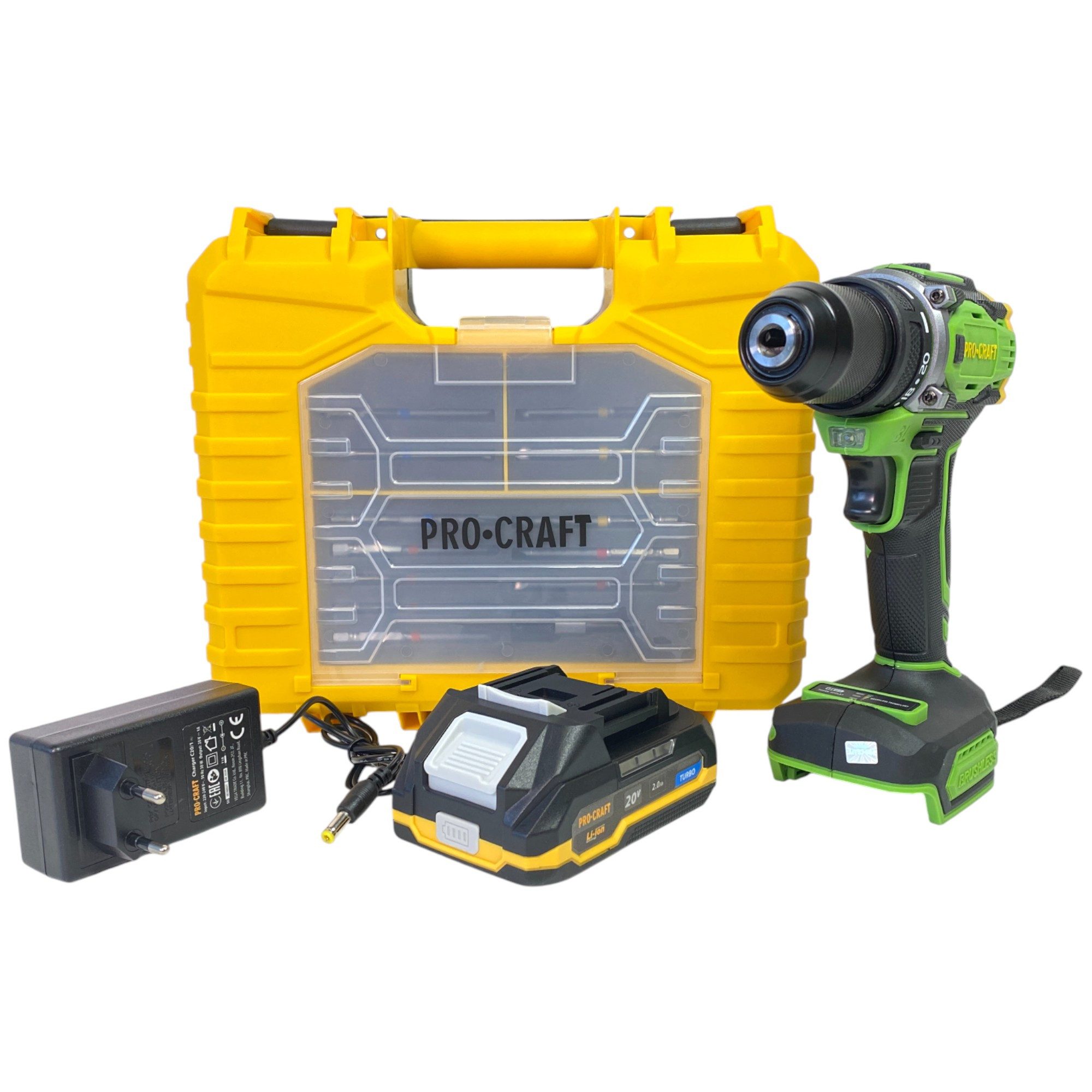 PRO CRAFT Akku-Schrauber PA18Pro2-1B-C Akku Bohrschrauber 20 V 30 Nm Brushless + 1x Akku 2,0