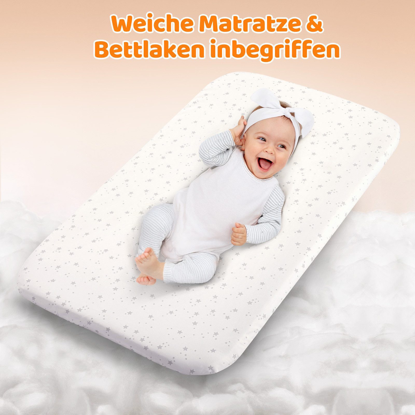 Ezebaby Beistellbett 3 in 1 Babybett Babywiege für Neugeborene Schaukelbettchen Rädern