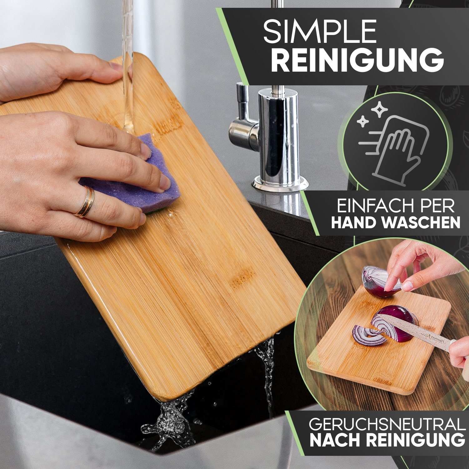 Loco Bird Frühstücksbrett 6er Set - 22 x 14cm, Bambus, (Antibakterielles Frühstücksbrett aus Holz, 6-St., Brettchen), Holzbrettchen für die Küche – Bild 5 von 5
