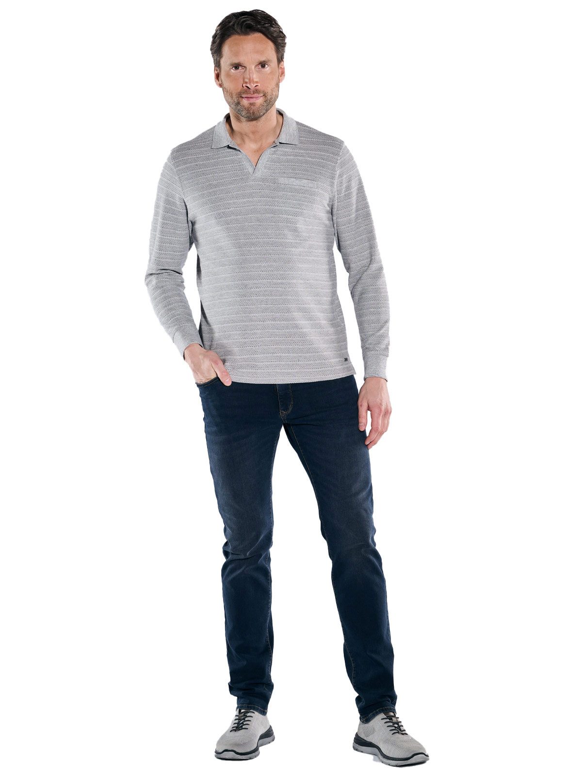 Engbers Langarm-Poloshirt Herren Langarm-Shirt mit Polo-Kragen, Silbergrau