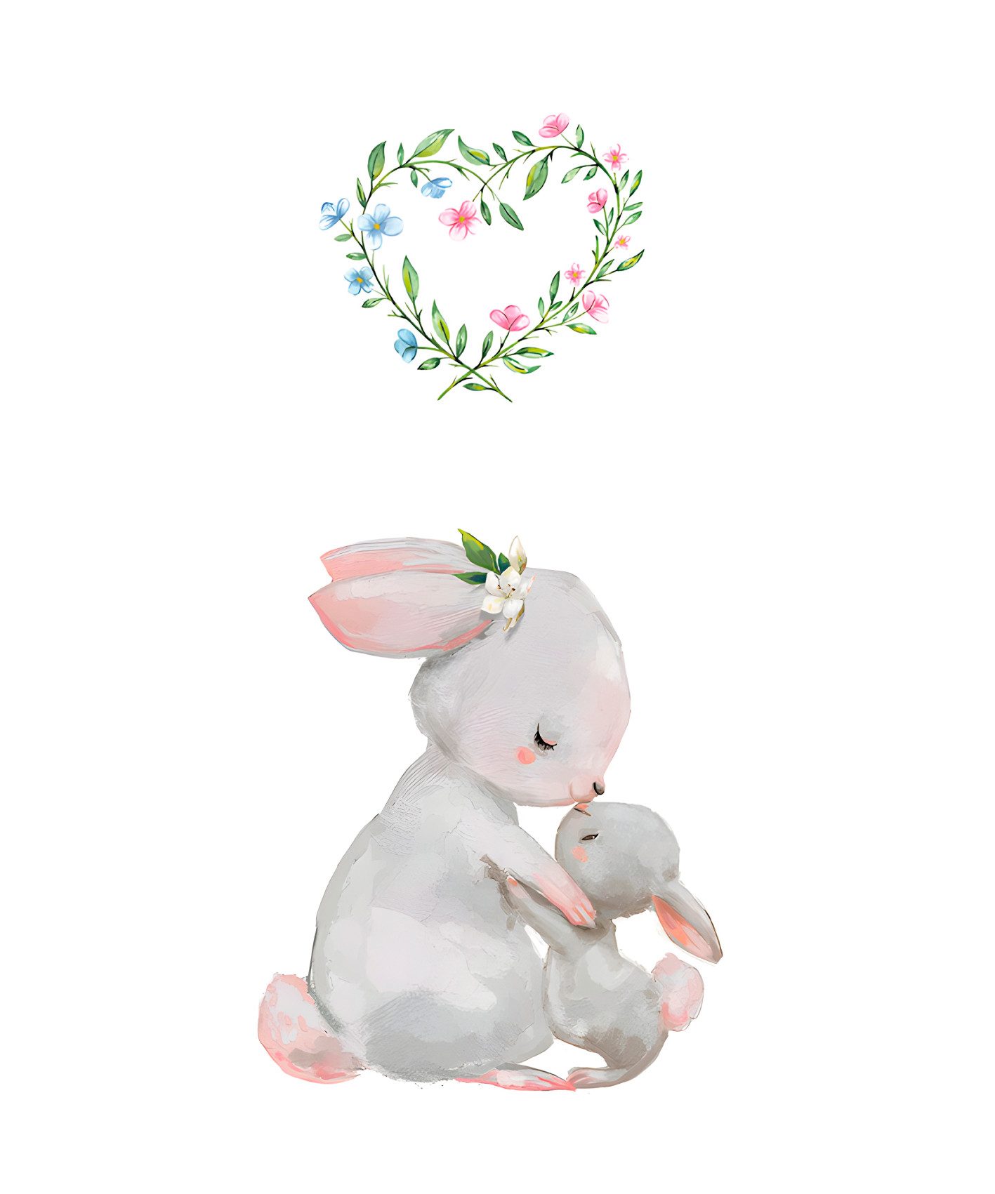 Lüttenhütt Bild mit Rahmen oder Poster, Großer Hase und Hasenkind mit Herz, Fantasy, Hase, Hasen, Herz, Herzen, Tiere (1 St), HD Premium Druck