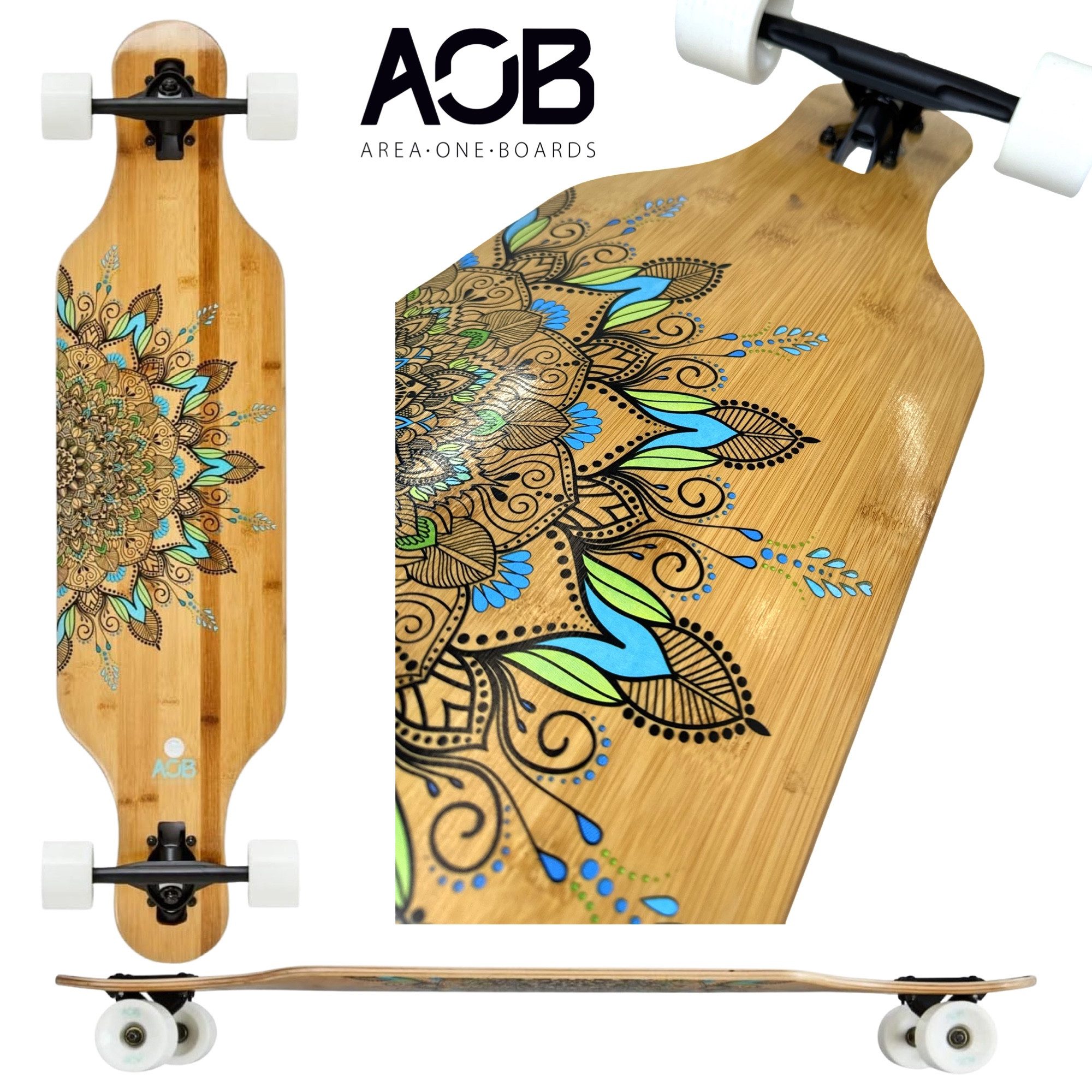 Longboard AOB Mandala Longboard drop through twin tip bambus 38,5''