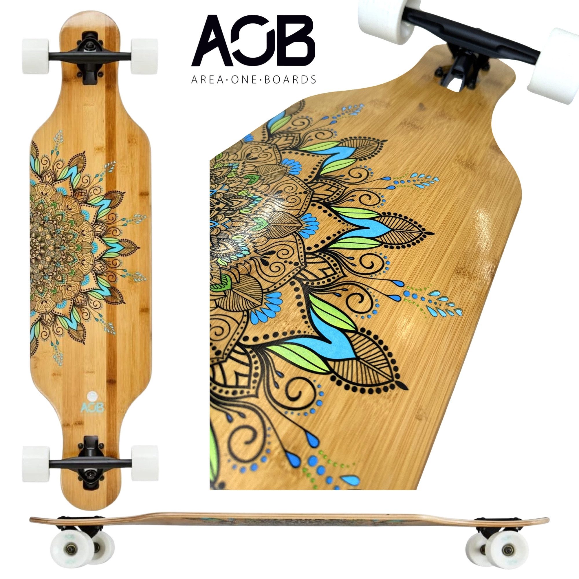 AOB Longboard AOB Mandala Longboard drop through twin tip bambus 38,5''