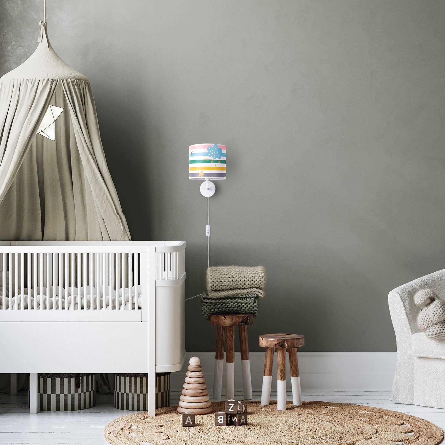 Paco Home Wandleuchte Tweet 462, ohne Leuchtmittel, Lampe Kinderzimmer Stecker âˆ…18cm Streifen Regenbogen Bunt E14