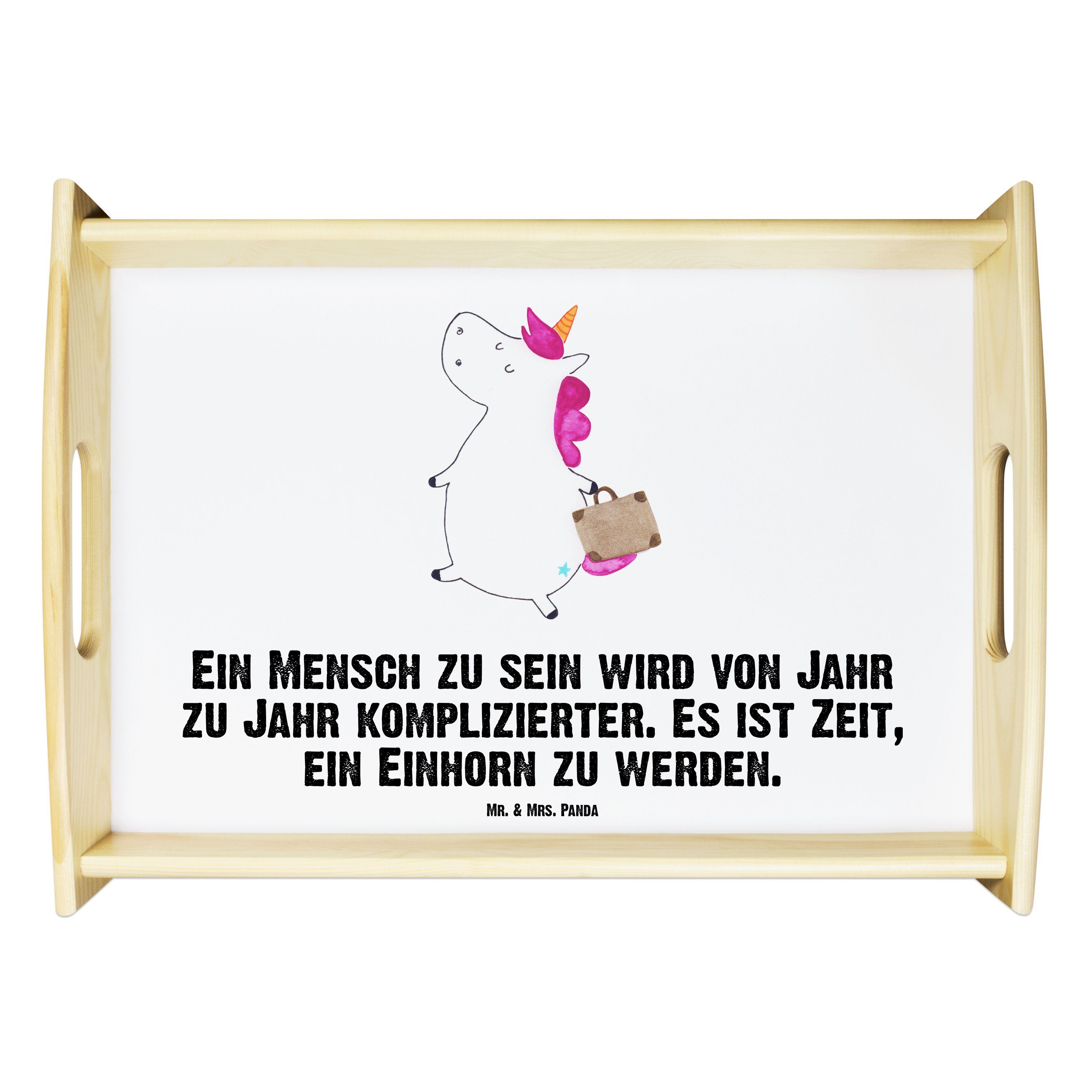 Mr. & Mrs. Panda Tablett Einhorn Koffer - Weiß - Geschenk, Kind, Dekotablett, witzig, Pegasus, Echtholz lasiert, (1-tlg)