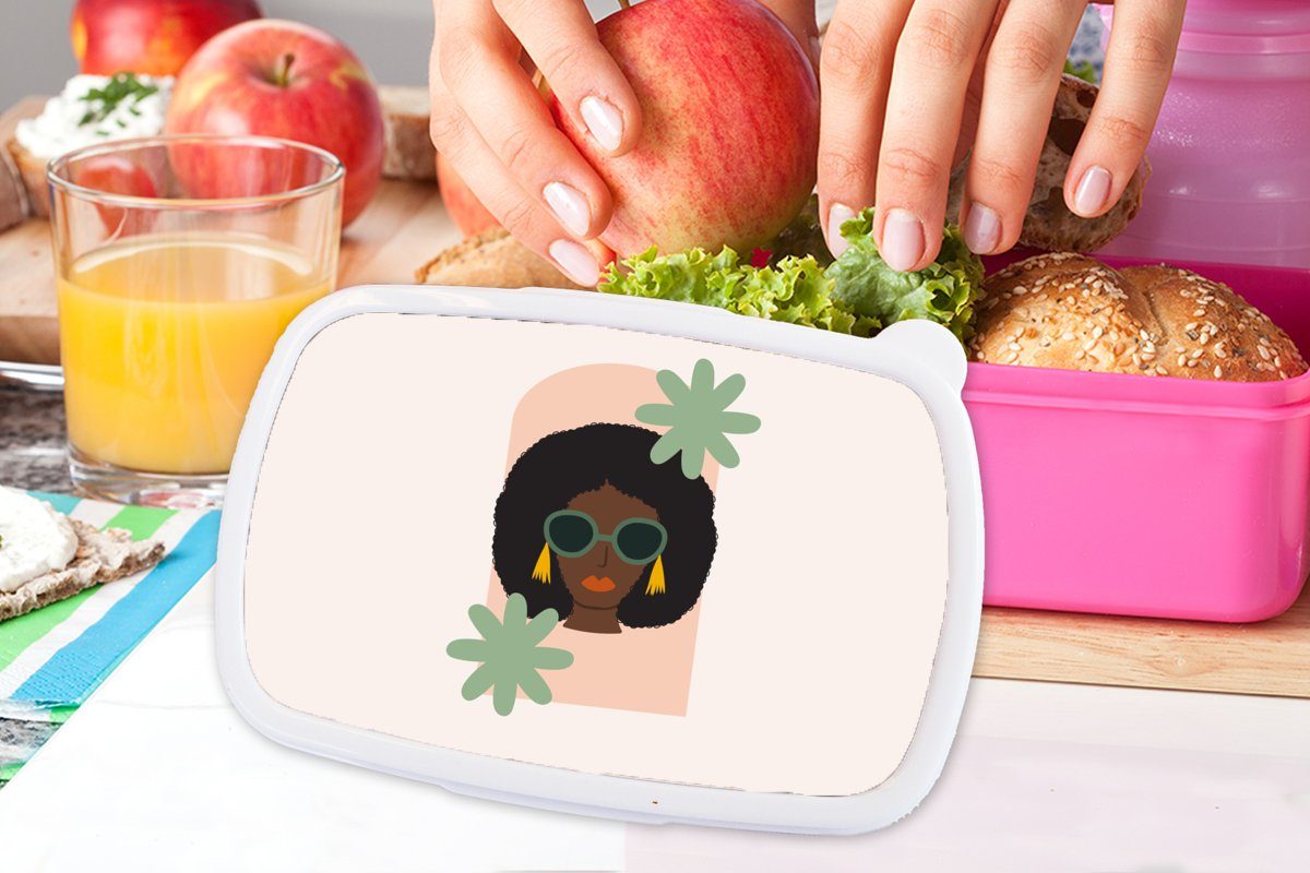 Sommer Kunststoff Brotbox Porträt Lunchbox Mädchen, Kinder, (2-tlg), Frau, Erwachsene, Snackbox, - Brotdose für MuchoWow Kunststoff, rosa -