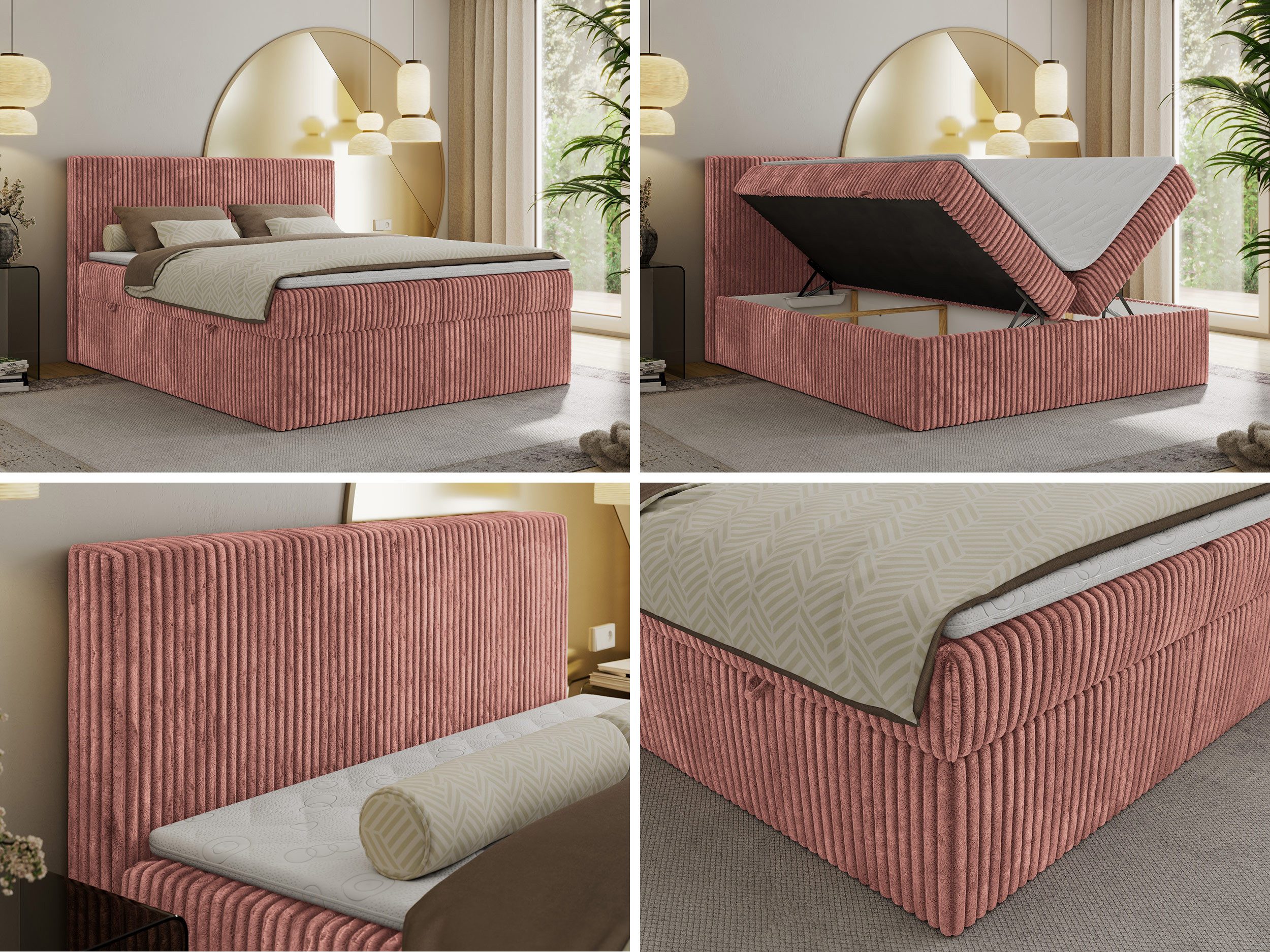 MKS MÖBEL Boxspringbett TILIANO (Packung, Set, Gepolstertes Kopfteil, Topper T25, Polsterbett, T30-Schaum), Doppelbett, Multipocket-Matratzen, Zwei Bettkästen, Cord Bett