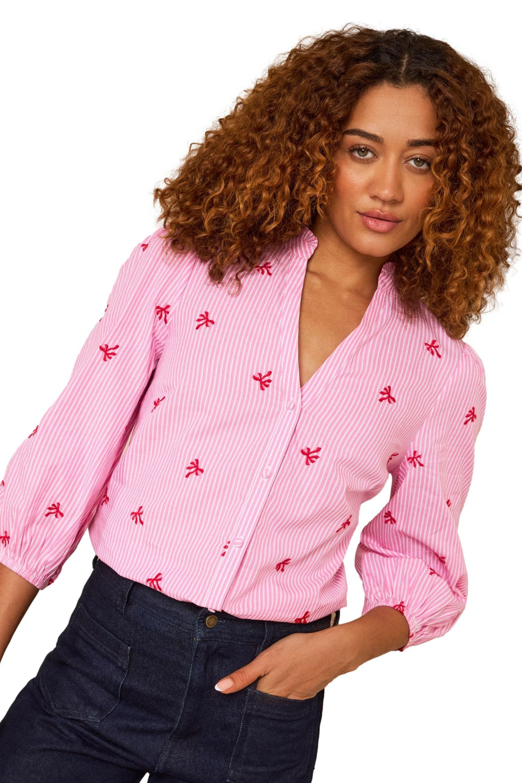 Love & Roses Langarmbluse Love & Roses bestickte Bluse mit Schleife, Regular (1-tlg)