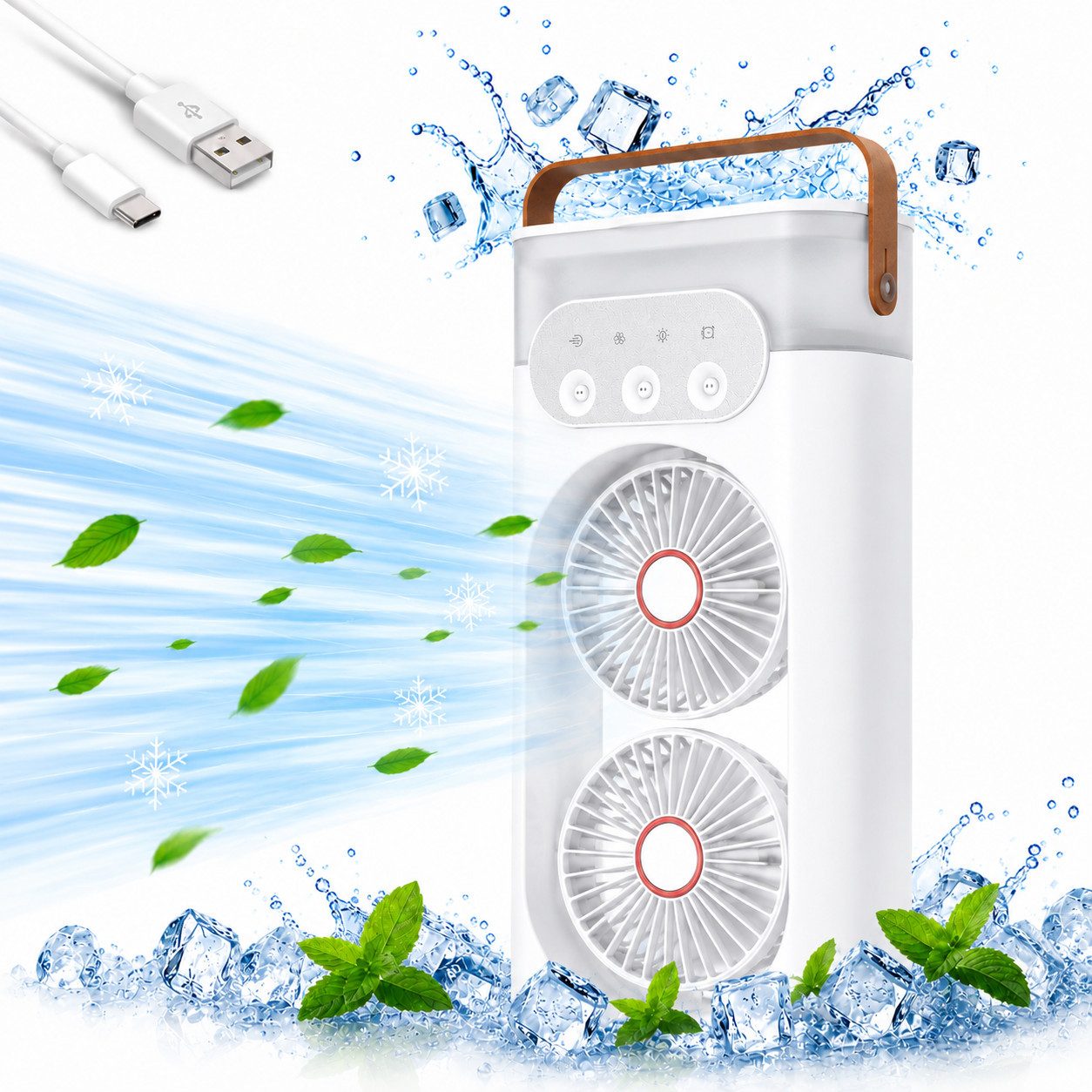 MOPUEA Ventilatorkombigerät Tragbarer Luftkühler Ventilator Multifunktion-Kühlgebläse, Mobiler Luftkühler mit Wasserkühlung, 400ML Wassertank