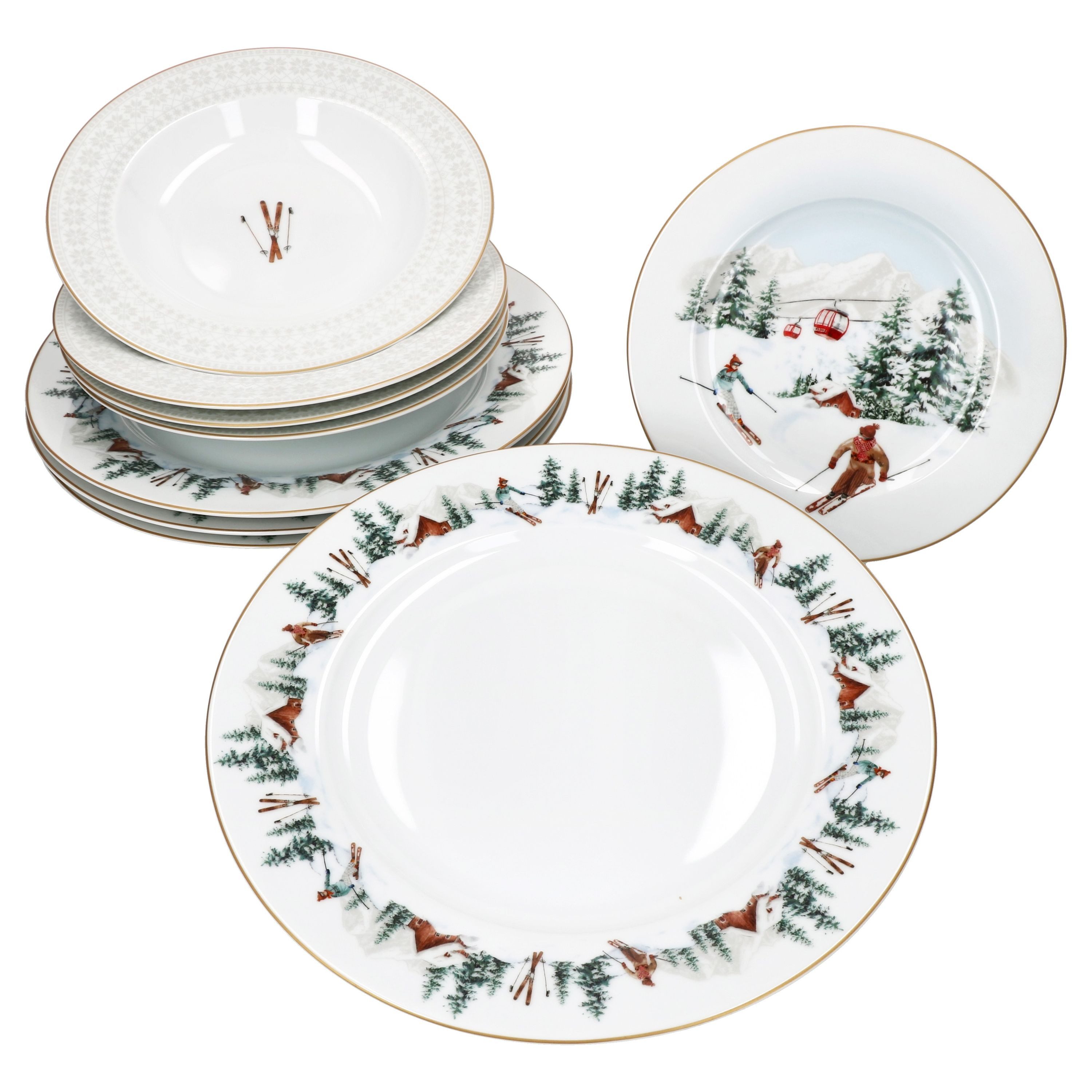 Teller-Set 12tlg. Teller Set Chalet 4 Personen Porzellan Teller Winter