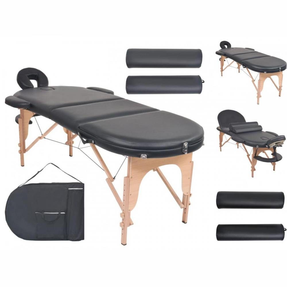 vidaXL Massageliege Massageliege Tragbar mit 2 Lagerungskissen 4 cm Polsterung Oval Schwarz