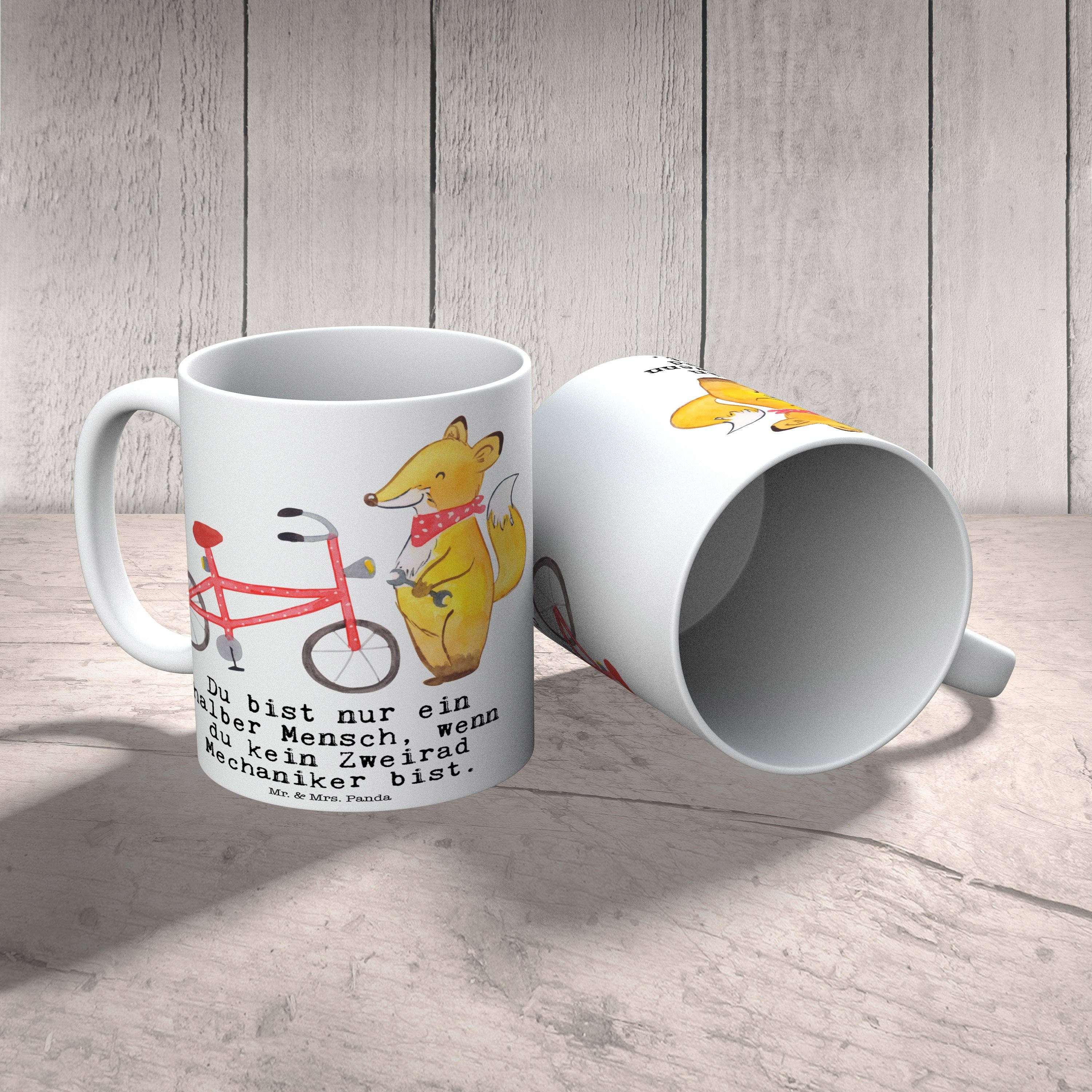 Mr. & Mrs. Panda mit Becher, Geschenk, Geschenk - Zweirad Tasse Herz Weiß Keramik - Tasse, Mechaniker