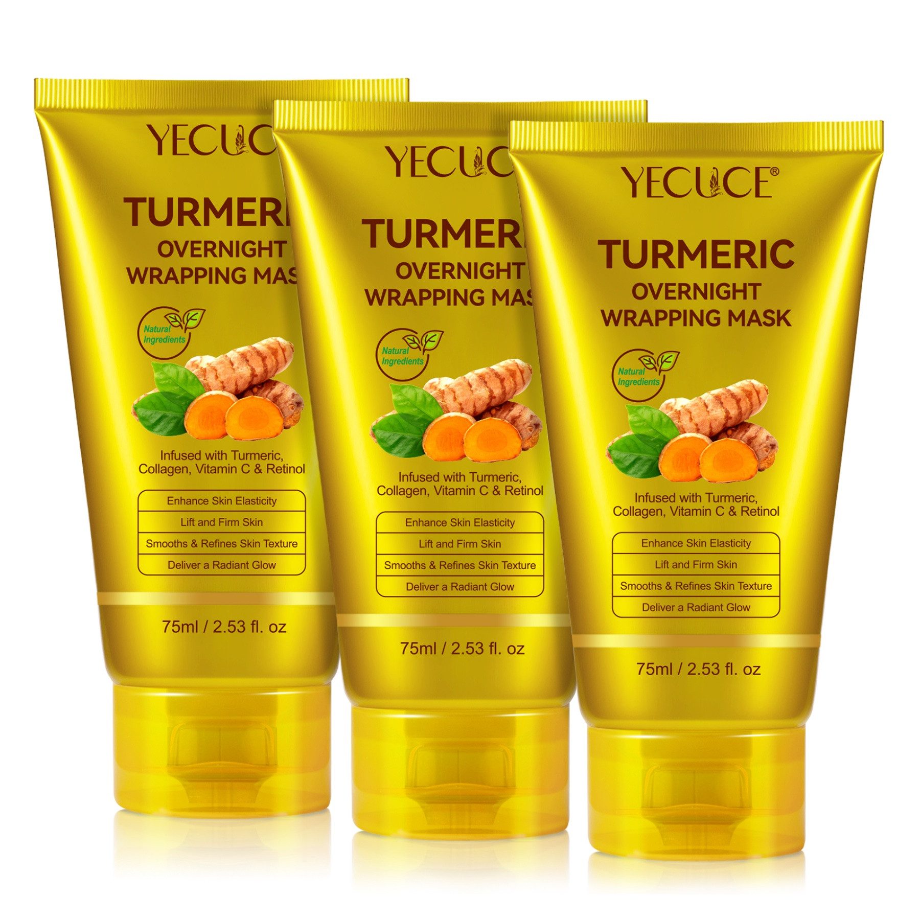 ALIVER Gesichtsmaske Kollagen Nachtmaske Gesicht Wrapping Mask Retinol Vitamin C Kurkuma, 3-tlg., Nachtmaske, Gesichtspflege, Hautpflege, Tumeric