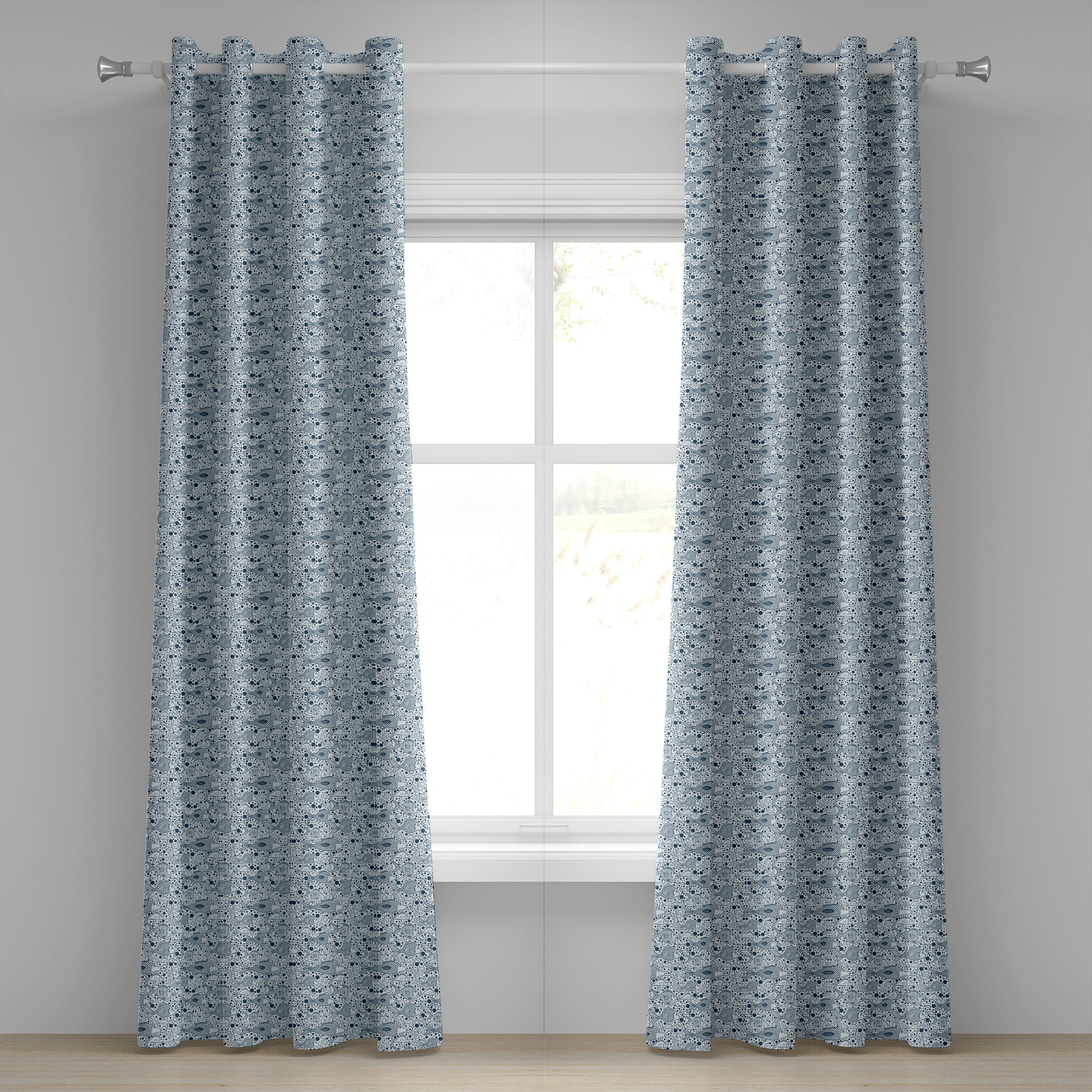 Gardine Dekorative 2-Panel-Fenstervorhänge für Schlafzimmer Wohnzimmer, Abakuhaus, Fisch Skizze von Seetiere
