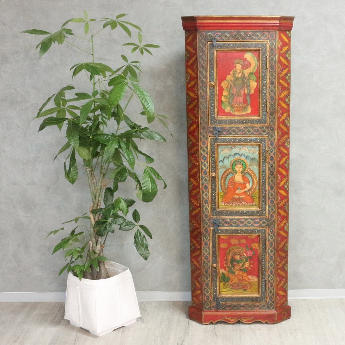 Oriental Galerie Mehrzweckschrank Tibet Eckschrank Pelmo Rot/Grün 170 cm Handarbeit