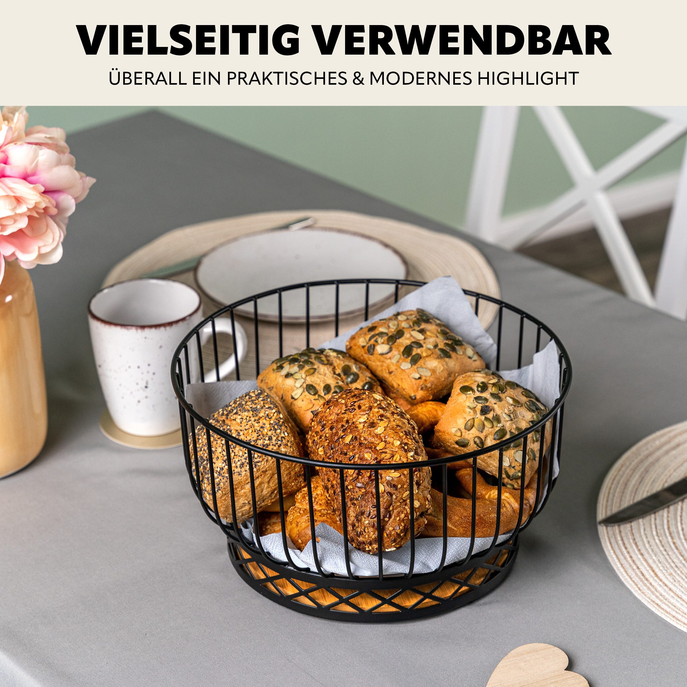 bremermann Obstschale 2er Set mit Serviettenhalter, aus Bambus und Metall