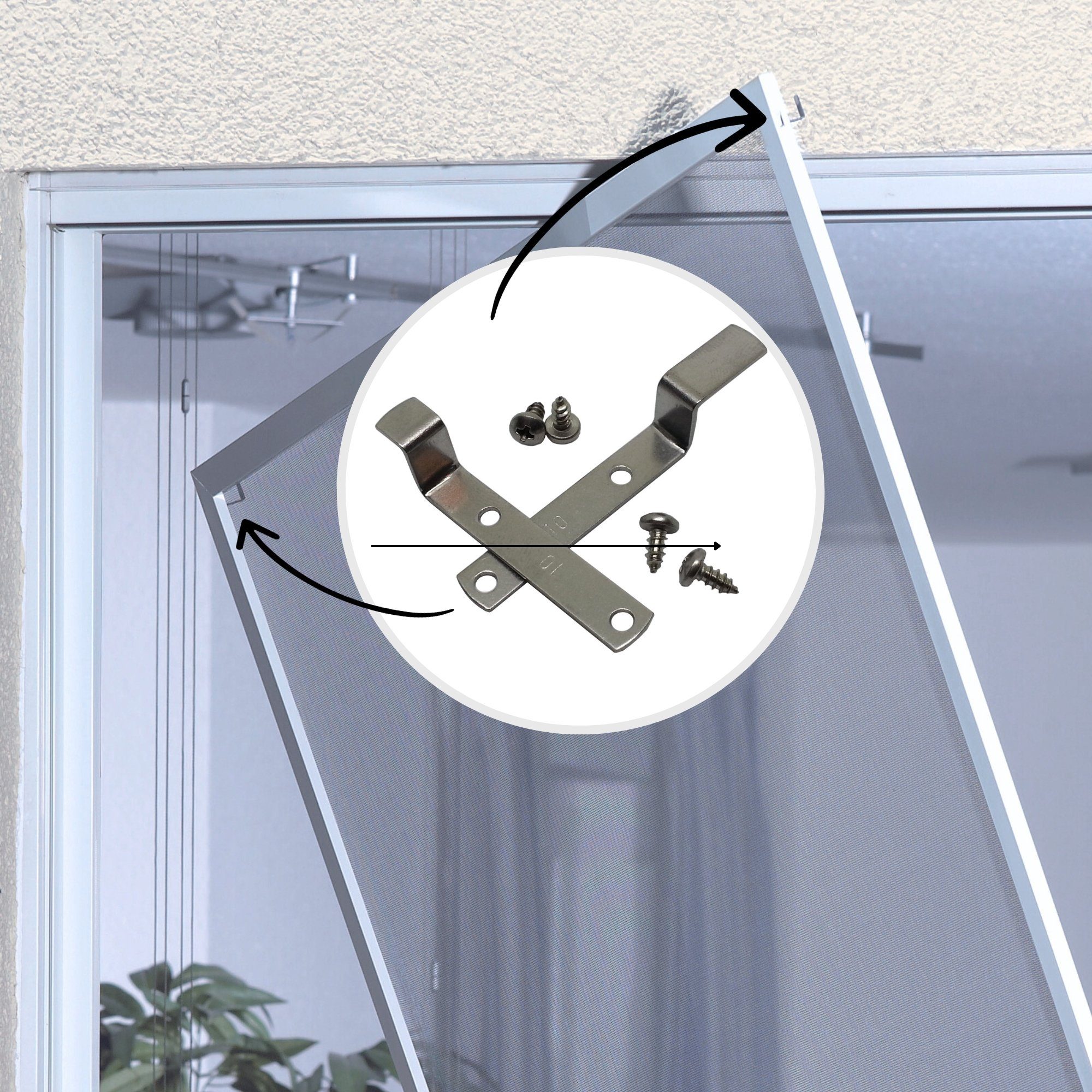 FlyEx Insektenschutz-Fensterrahmen Einhängewinkel Befestigungsmaterial Fensterhaken für Spannrahmen