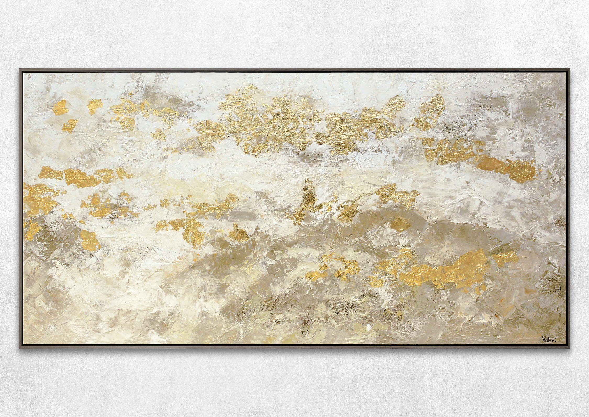 Bild Handgemalt Gelbe Gold, Grau Gold Leinwand Abstraktion, Rahmen Mit Beige YS-Art Gemälde in Glänzendes Abstrakt