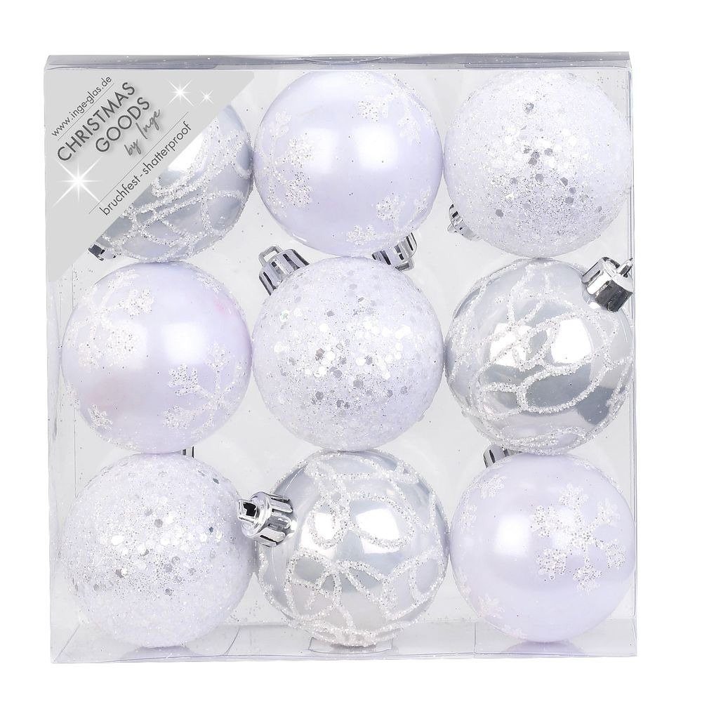 MAGIC by Inge Weihnachtsbaumkugel, Новорічні кулі Dekorierte Kugeln Kunststoff 6cm 9er Set - Weiß