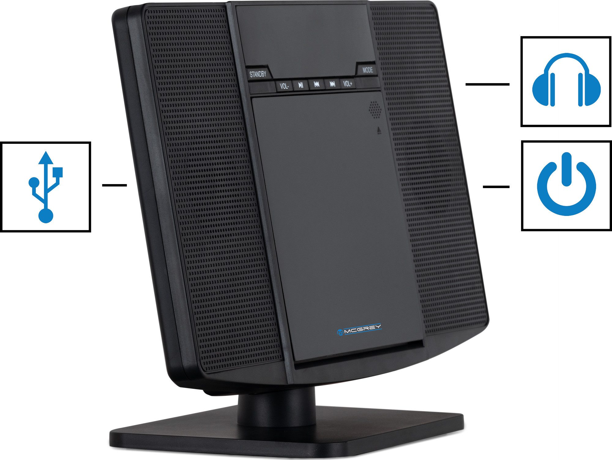 McGrey McGrey MCD-60 Vertikal Stereoanlage Stereoanlage (UKW/MW-Radio, 6,00 W, Microanlage mit CD/MP3-Player, USB-Slot und Bluetooth)