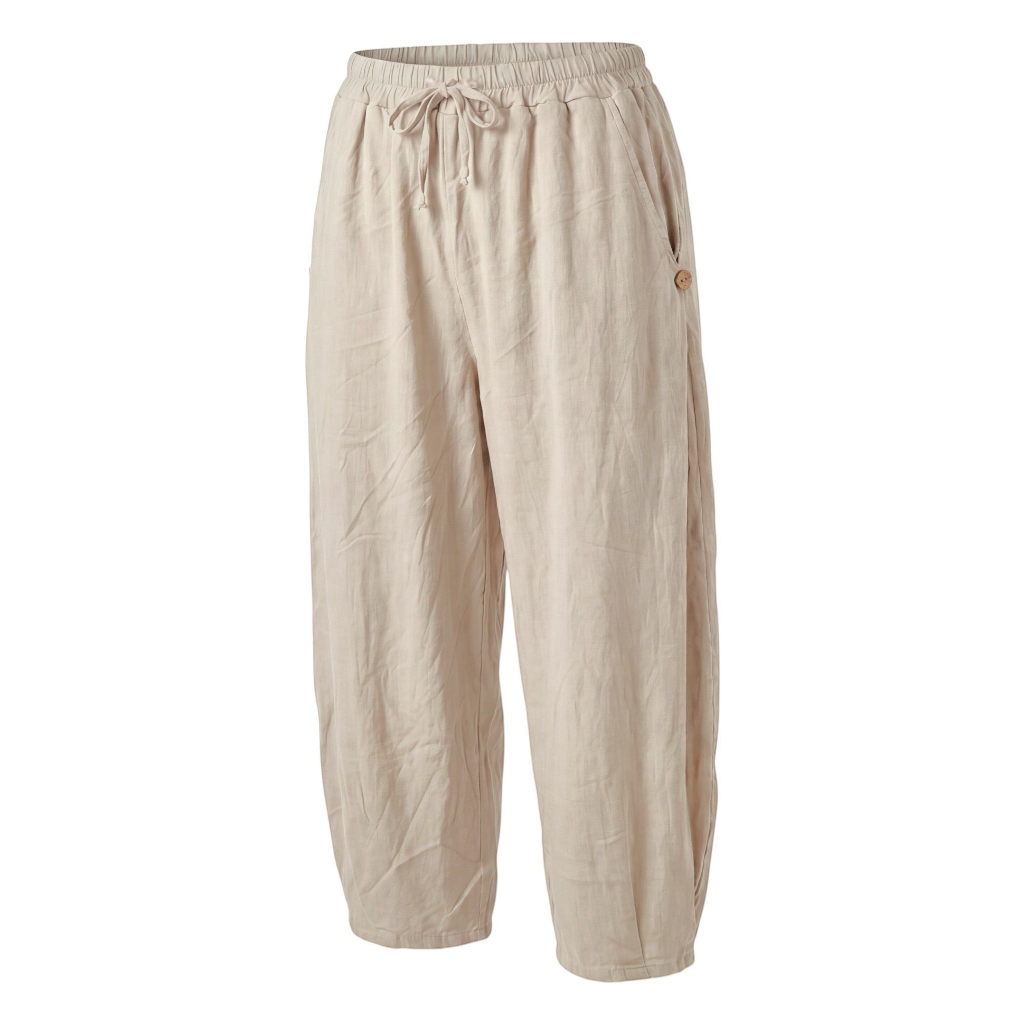 OriginalYou Schlupfhose Sommerhose Damen 7/8 Bohohose Elastikbund Schlupfhose Baumwolle seitlicher Schlitz mit Knopfapplikation, erhältlich in 42-46