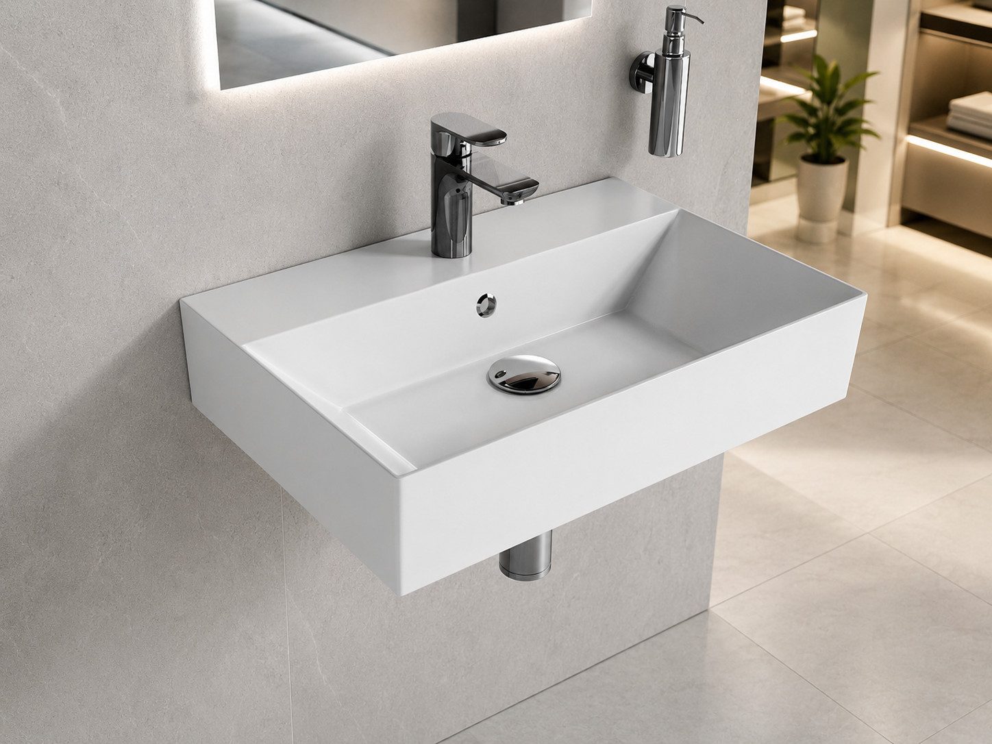 Aqua Bagno Aufsatzwaschbecken Waschbecken 60cm weiß eckig wandhängend Waschtisch (Packung)