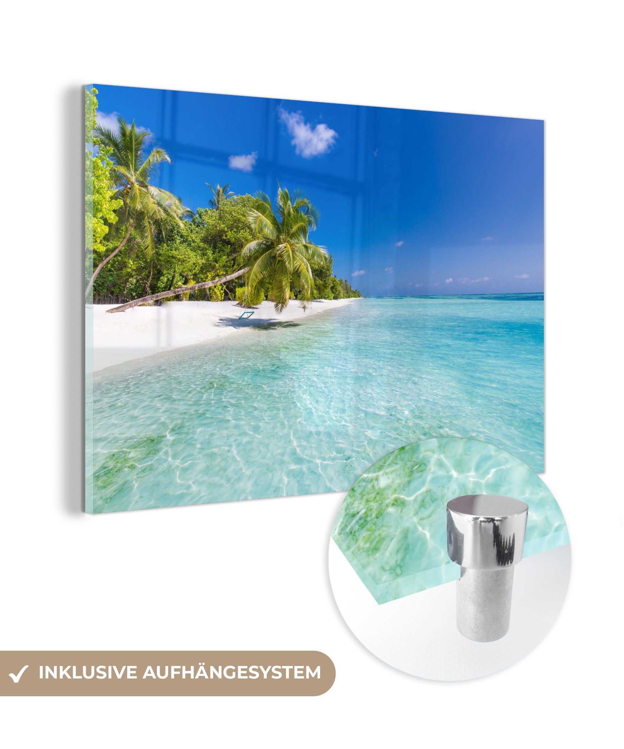 MuchoWow Acrylglasbild Meer - Tropen - Palmen, (1 St), Glasbilder - Bilder auf Glas Wandbild - Foto auf Glas - Wanddekoration
