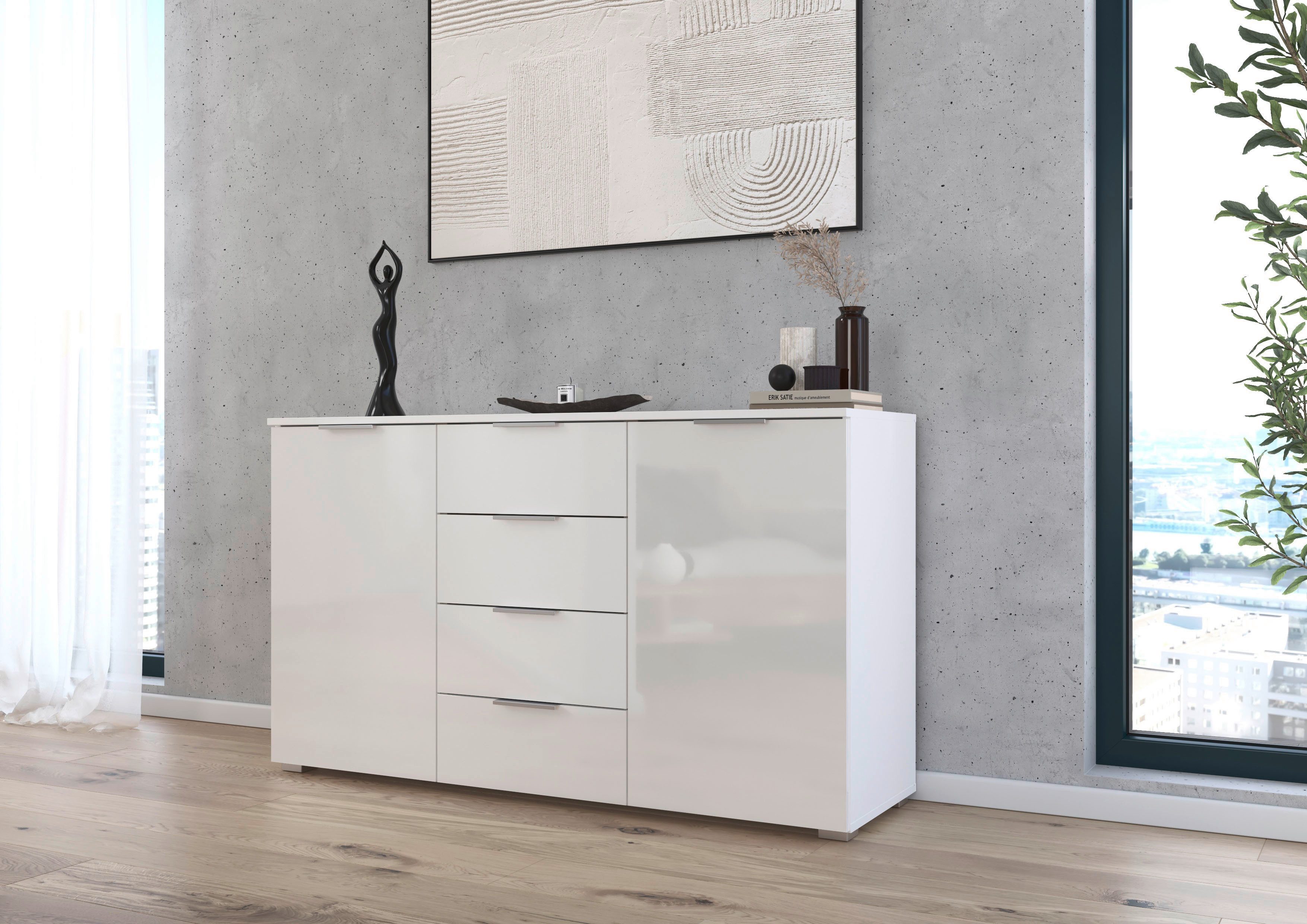 OTTO home Kombikommode Sideboard Schubladenkommode AGORDO mit Dekor- oder Hochglanzfront (in zwei Griff-Farben, Breite 120 cm), vier große Schubladen, mit insge – Bild 2 von 5